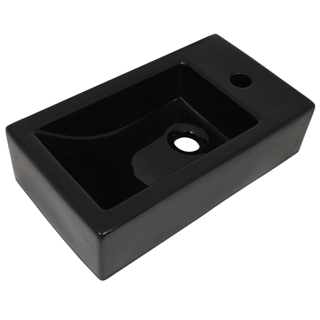 vidaXL Waschbecken Waschbecken Rechteckig + Hahnloch Keramik Schwarz 46x25,5x12 cm