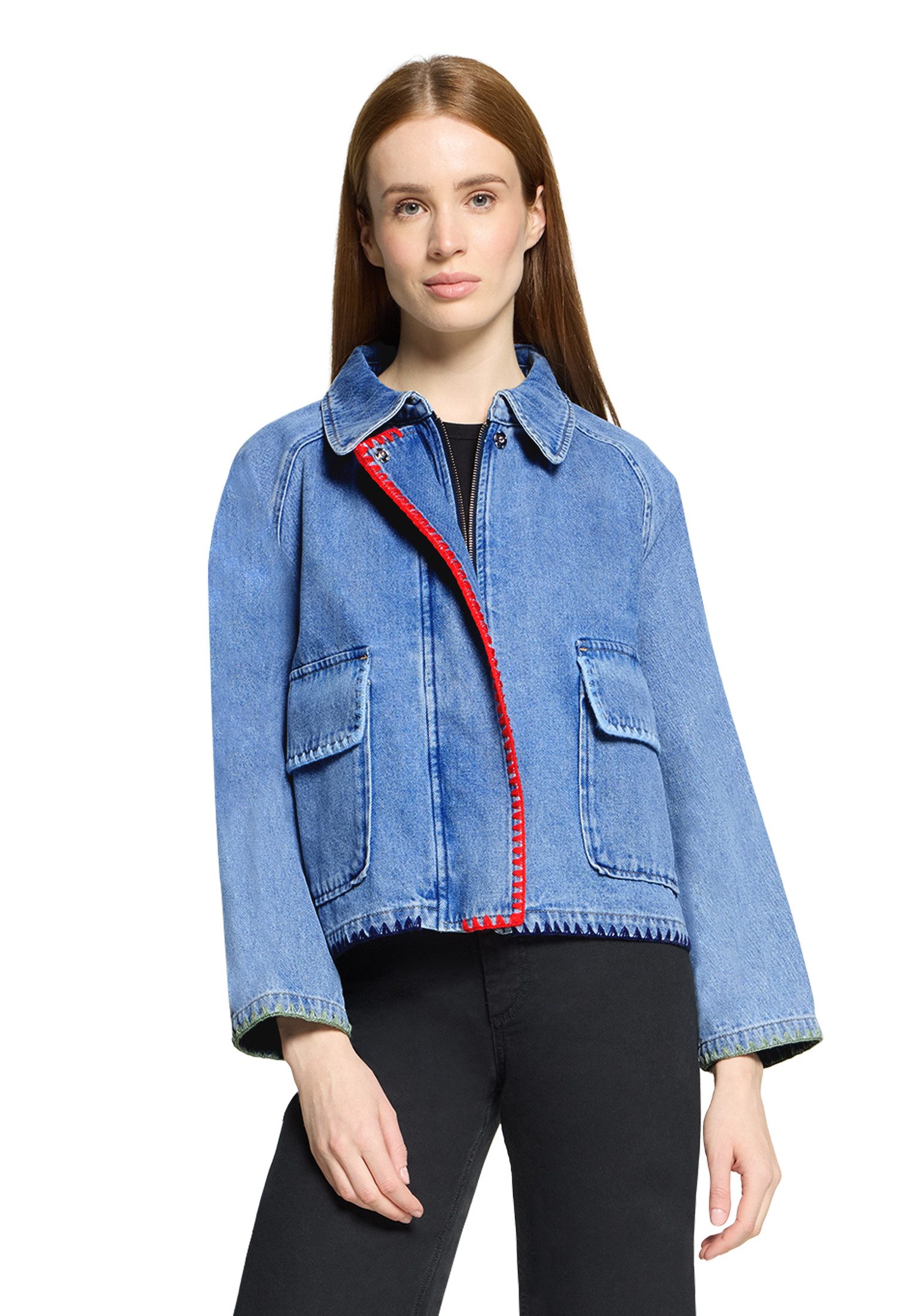 Amber & June Jeansjacke Damen mit aufgesetzten Taschen günstig online kaufen