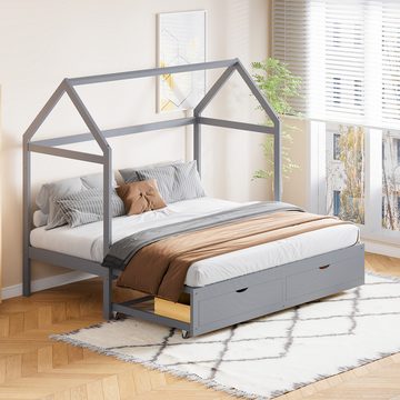 Ulife Kinderbett ausziehbares Stauraumbett Schlafsofa 90/180 x 190 cm mit 2 Schubladen