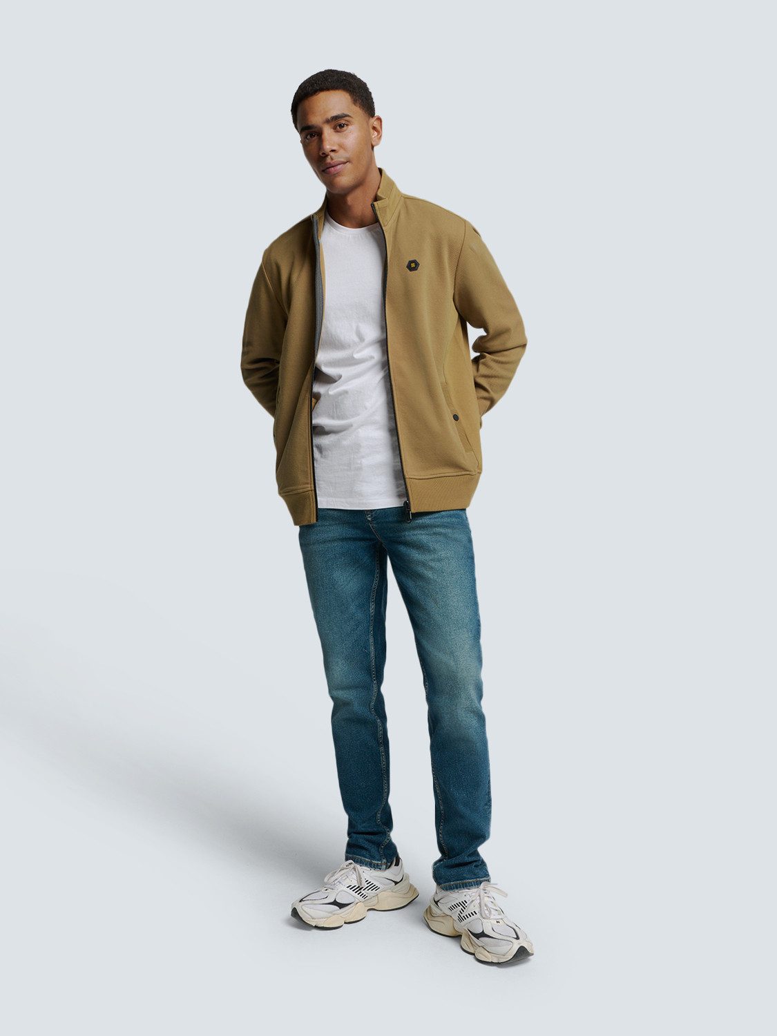 NO EXCESS Sweater No Excess Weste mit Twill-Jacquard und Reißverschluss