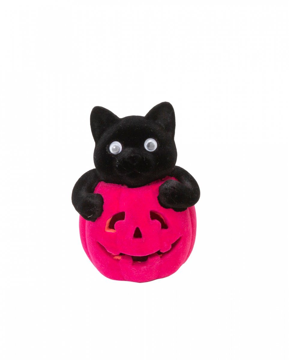 Horror-Shop Dekofigur Kätzchen im pinken Halloween Kürbis 11 cm