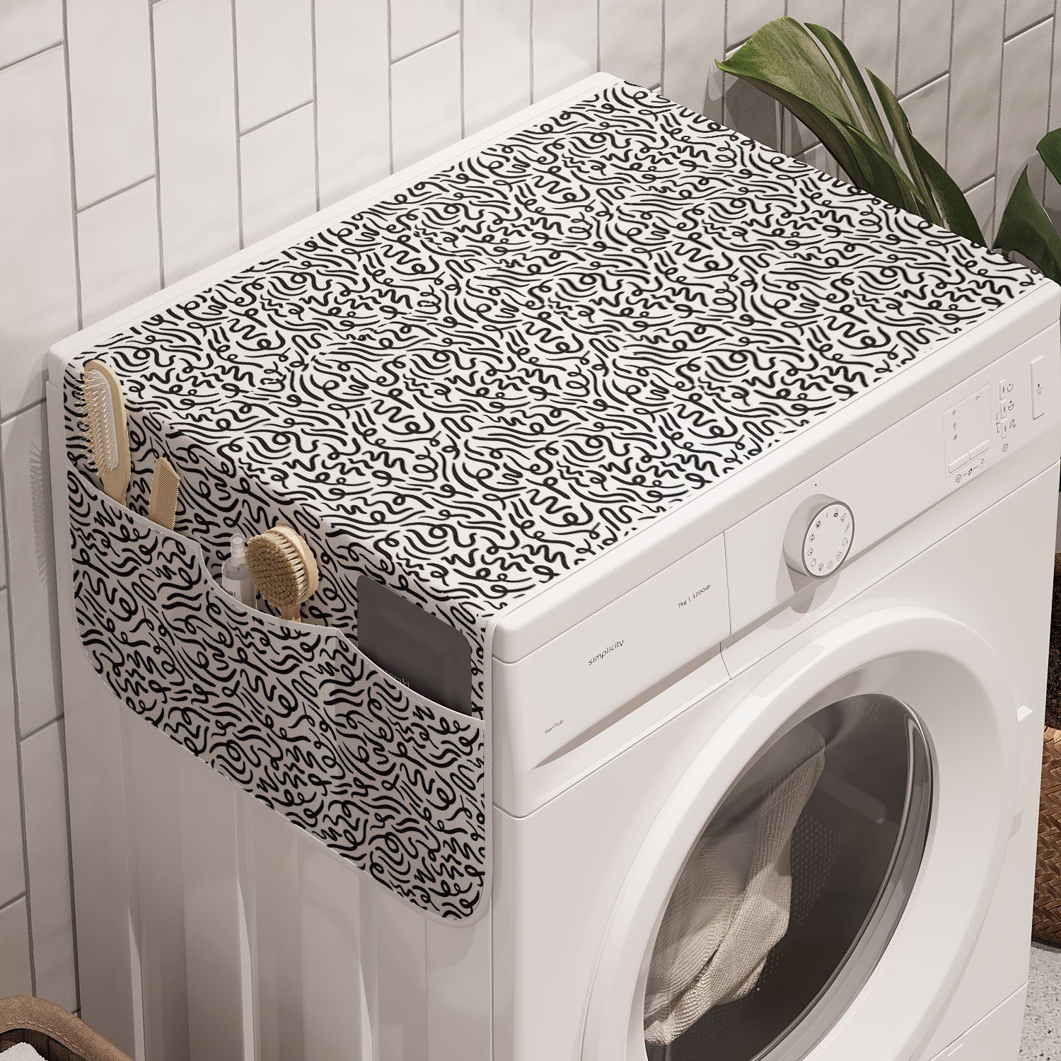 Badorganizer Monotone Abakuhaus und Papierstreifen Abstrakte für Kunst Trockner, Anti-Rutsch-Stoffabdeckung Waschmaschine