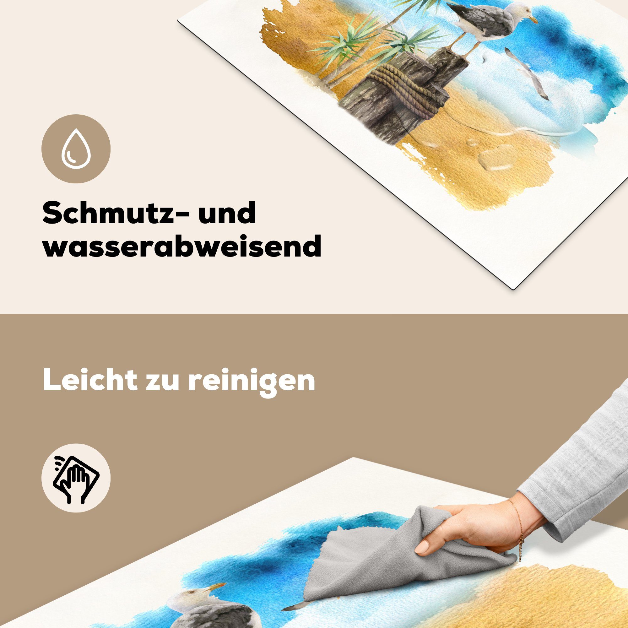 - Herdblende-/Abdeckplatte Schutz Vinyl, die Induktionskochfeld - küche, Vogel Strand, (1 81x52 cm, tlg), MuchoWow Stange Ceranfeldabdeckung für