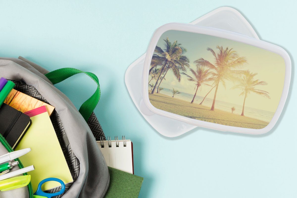 MuchoWow Lunchbox Meer - für - und Sommer Mädchen für und Kinder weiß Palme (2-tlg), - Kunststoff, Strand, - Erwachsene, Brotdose, Sonne Jungs Brotbox