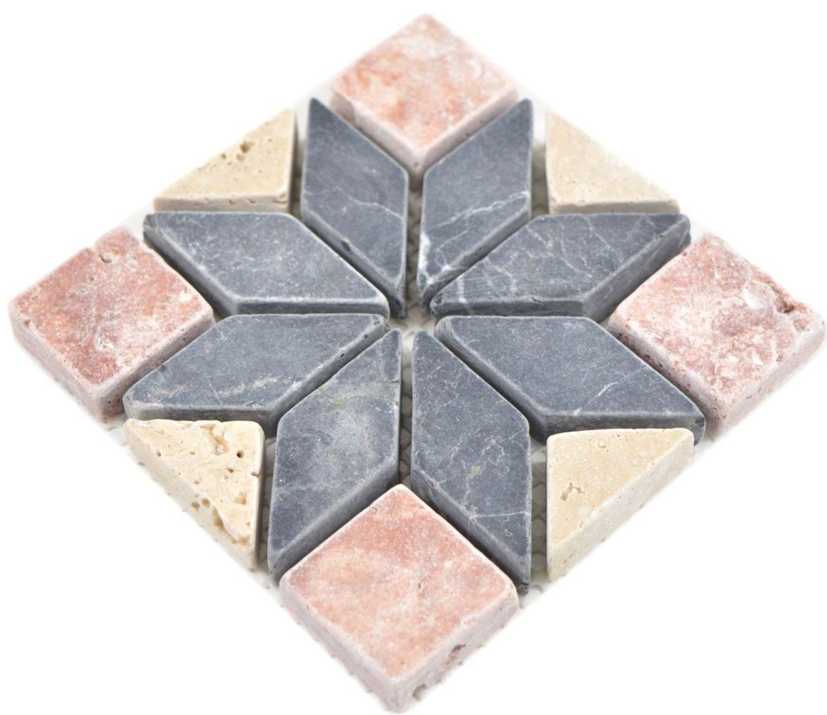 Mosani Bodenfliese Antikmarmorfliese Dekorfliese Mini Travertin Naturstein Dekor, Naturstein 10x10, Dekorativer Einleger