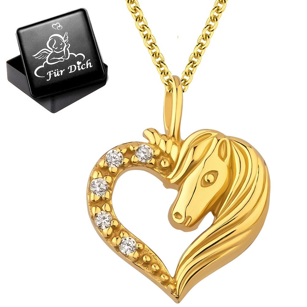 Limana Kette mit Anhänger 925 Silber Herz Halskette Mädchen Schmuck gold Kinderkette Pferd (Einhorn Kinderschmuck inkl. Geschenkdose), Geschenk Geburtstag Einsc – Bild 5 von 5