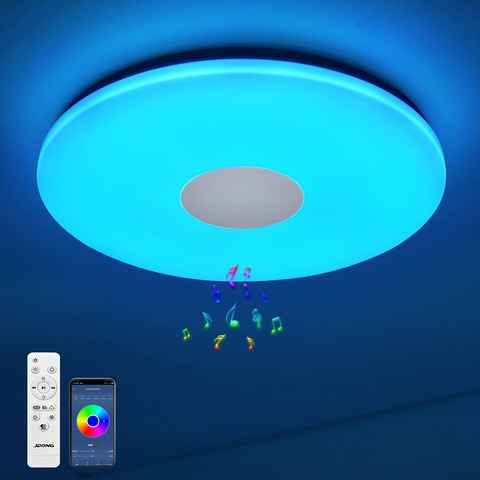 JDONG LED Deckenleuchte Dimmbar mit Doppelter Bluetooth Lautsprecher, LED fest integriert, rgb, Farbwechsel, IP44 Wasserdicht Badzimmer Deckenlampe mit Fernbedienung und APP Steue