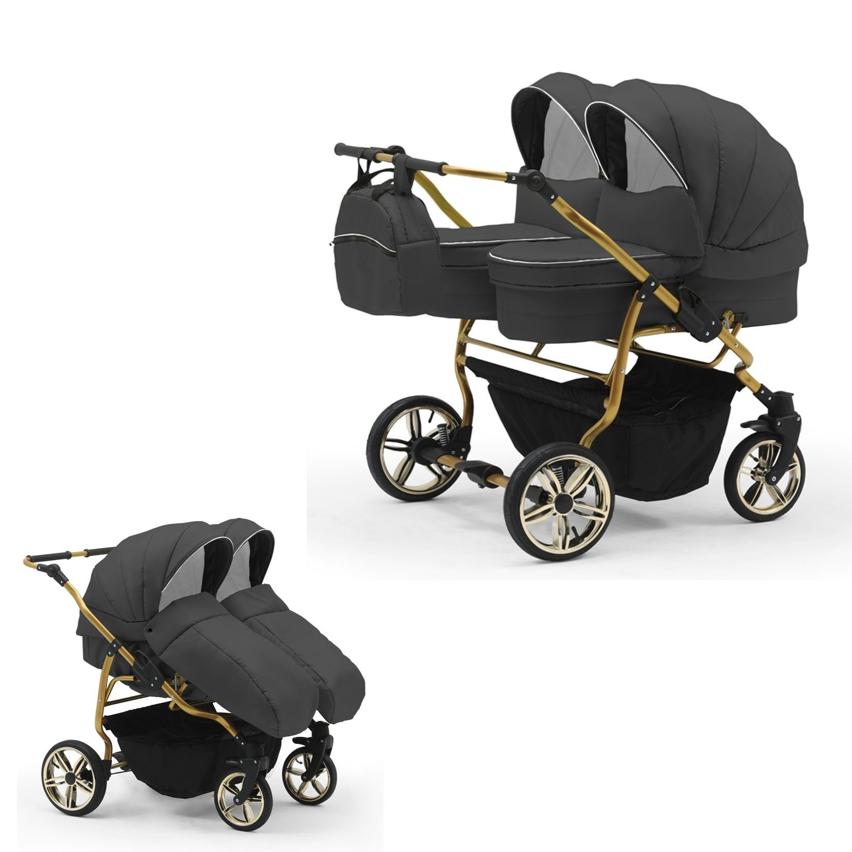 2 Lux Teile Duet Farben 10 - Dunkelgrau Zwillingswagen 1 babies-on-wheels in 33 Zwillingskinderwagen in -