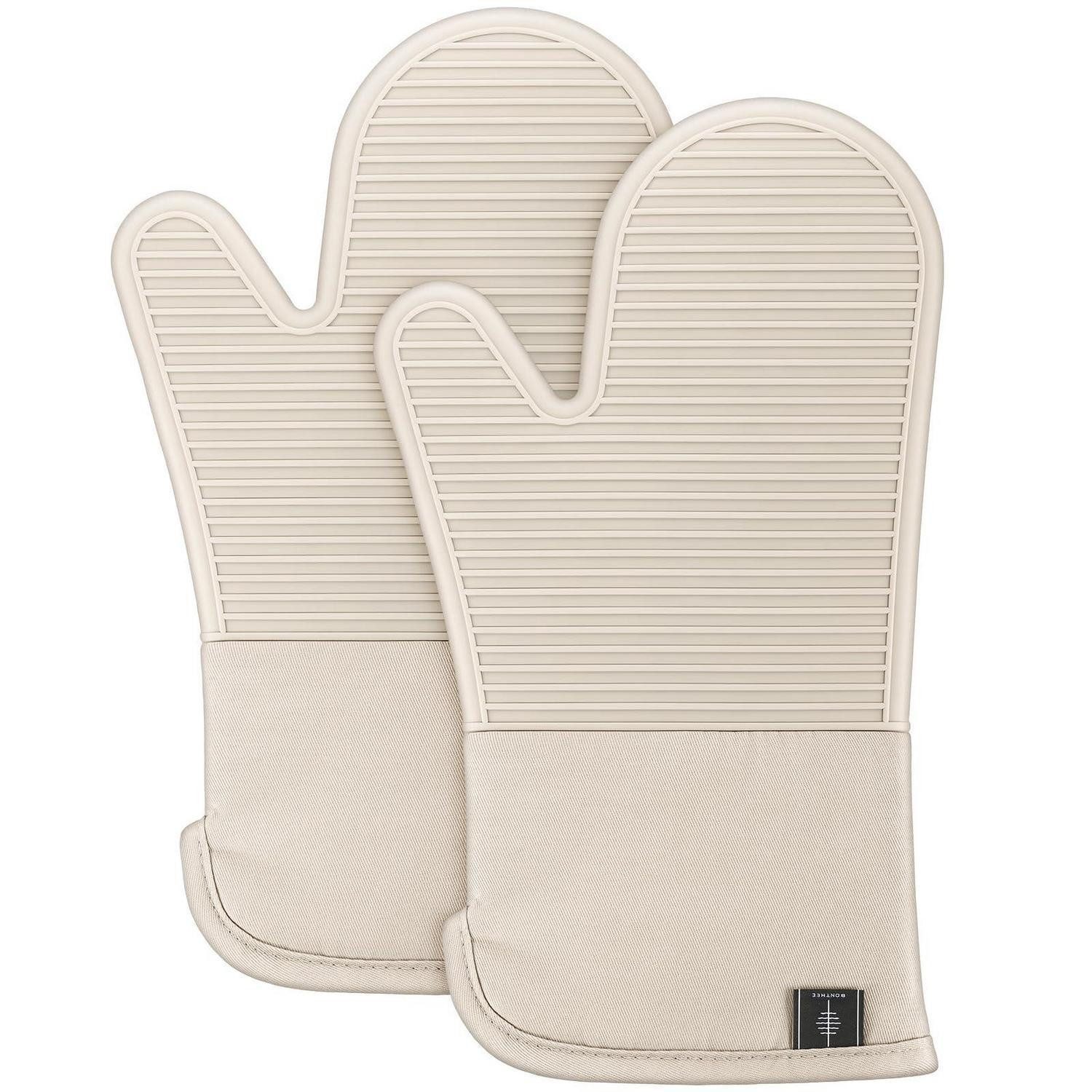 LuxusKollektion Topfhandschuhe Ofenhandschuhe Silikon 2er Set Cremefarben, (2-tlg)