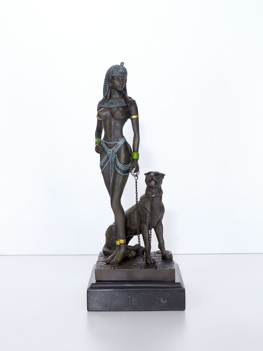 AFG Dekoobjekt Bronze Figur Cleopatra mit auf Panther Marmorsockel