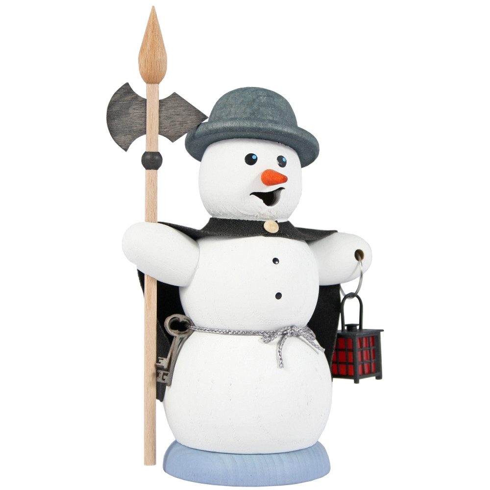 Kuhnert Räuchermännchen Schneemann als Nachtwächter - ca. 13 cm - aus Holz gefertigt, für Räucherkerzen der Größe M (Standard) - Made in Germany