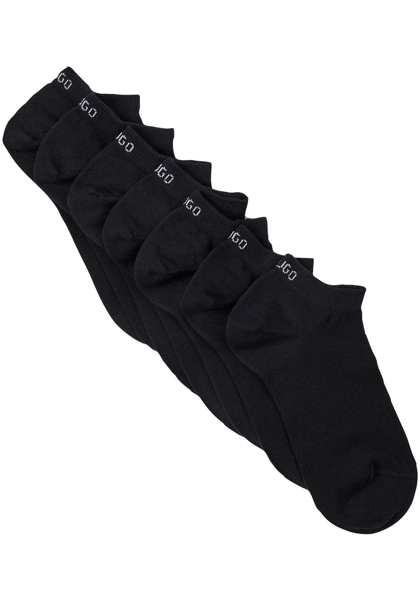 HUGO Sneakersocken Socken 6P AS UNI CC W 10 (6-Paar) mit Markenschriftzug am Bündchen schwarz