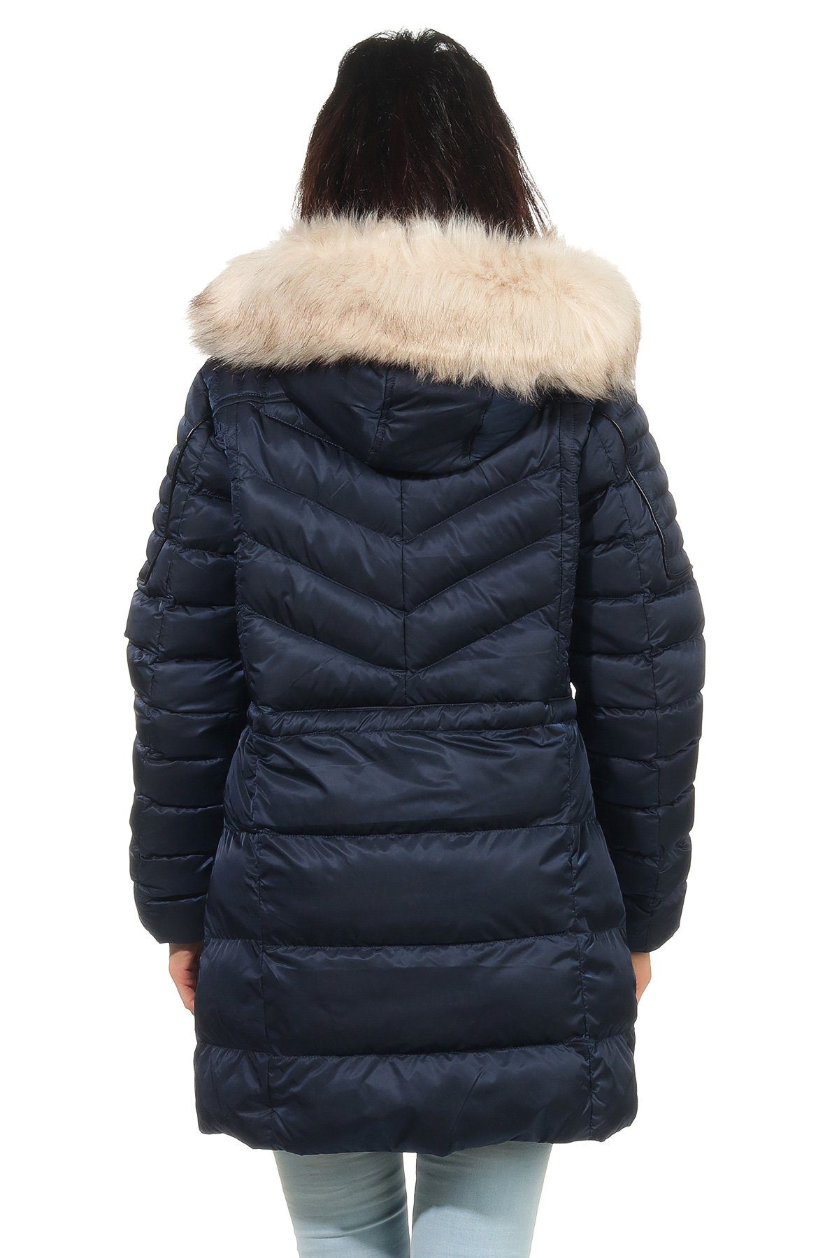 Geographical Norway Winterjacke Damen Outdoor Jacke Steppjacke Konisch geschnitten in Unifarbe, mit flauschiger Kapuze