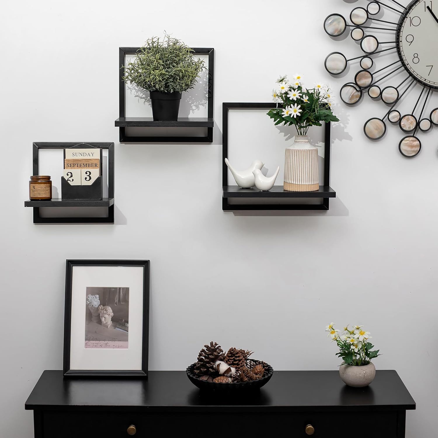 Holz Lichter Wandregal 3‑tlg. Floating Wandregal – Holz & Metall, modern ge günstig online kaufen