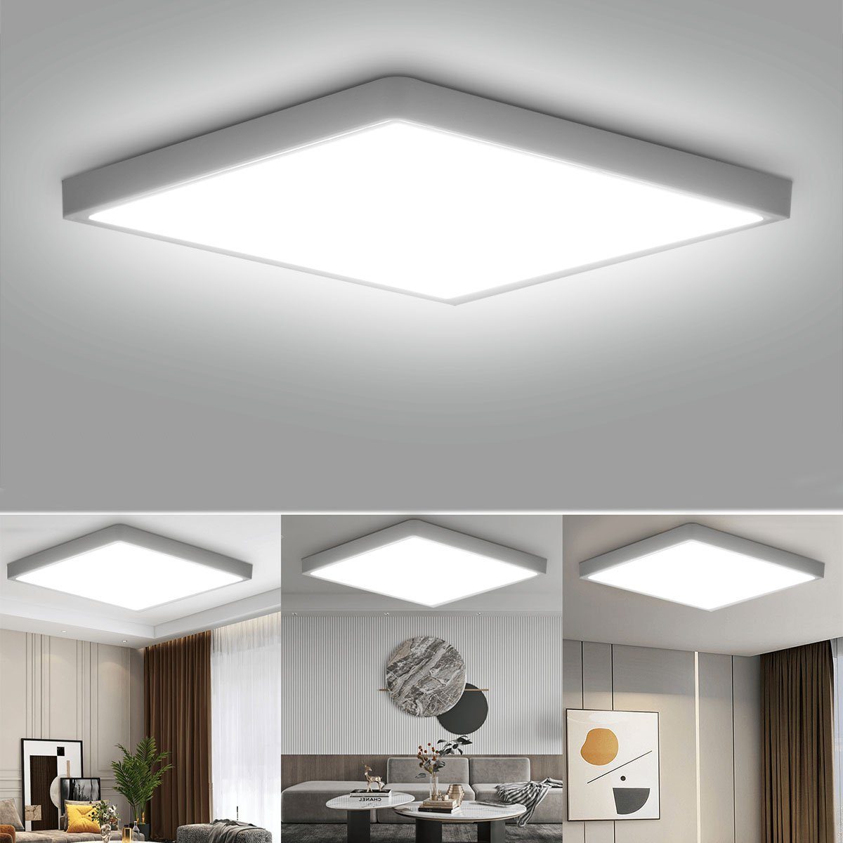 oyajia Deckenleuchte Quadrat LED Deckenleuchte, 24W 6000K Deckenlampe,Ultraslim  30x30x2.5cm, LED fest integriert, ‎Kaltweiß, Moderne Ultraflache  LED-Deckenleuchte Kaltweiß, Ideal für Badezimmer, Balkon, Flur, Küche,  Kinderzimmer