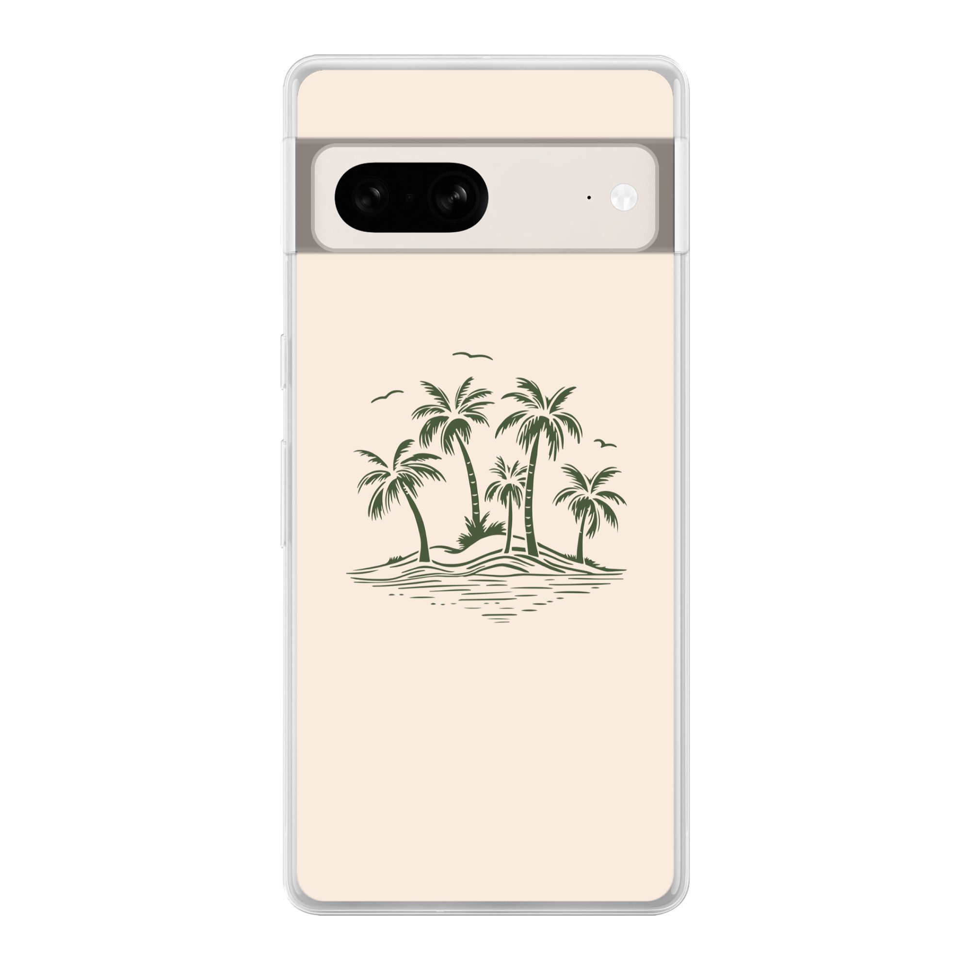 MuchoWow Handyhülle für Google Pixel 7 Palmen - Strand - Beige - Grün - Tropisch, Phone Case, Silikon, Schutzhülle Dünn