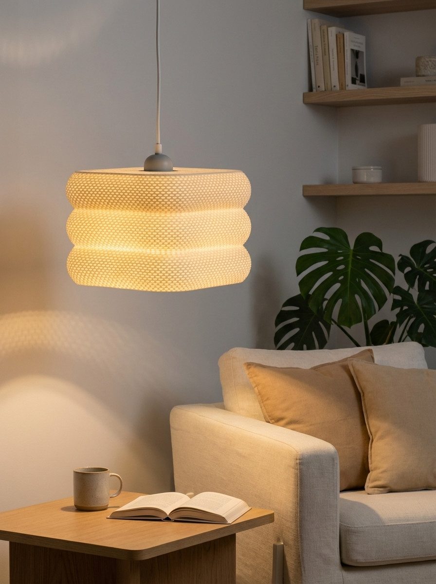Roomberry Lampenschirm Pixel Hängelampe Pendelleuchte E27 eckig, inkl. E27 Deckenfassung, weiß grau orange 20-35cm