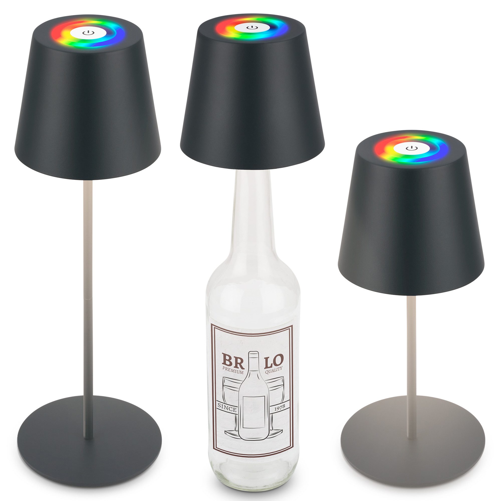 Briloner Leuchten LED Tischleuchte Akku Flaschenaufsatz Leuchte kabellos 3-in1 Indoor/Outdoor, LED fest integriert
