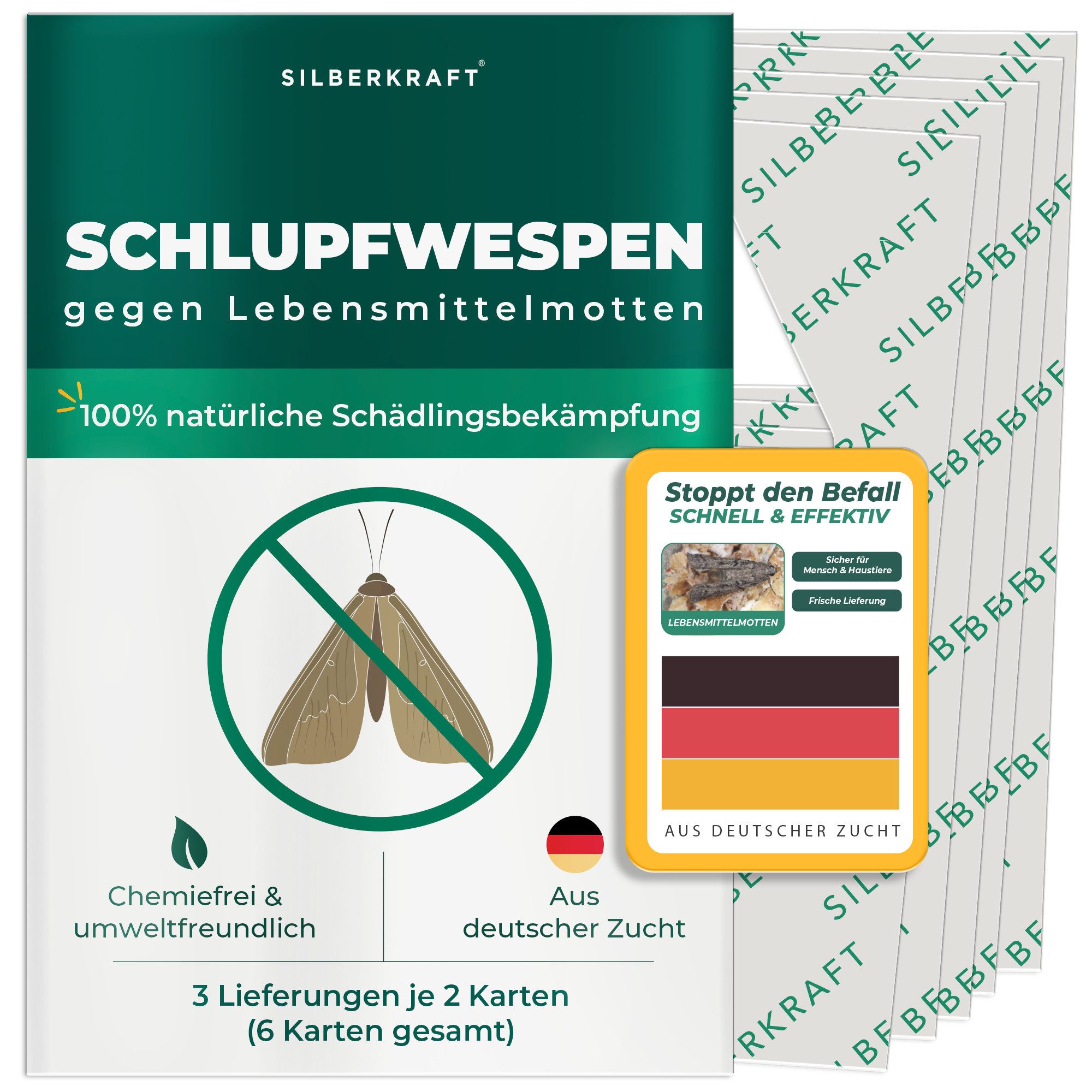 Silberkraft Insektenvernichter Silberkraft Schlupfwespen gegen Lebensmittelmotten, Mottenbekämpfung, 1 Lieferung à 1 Karte