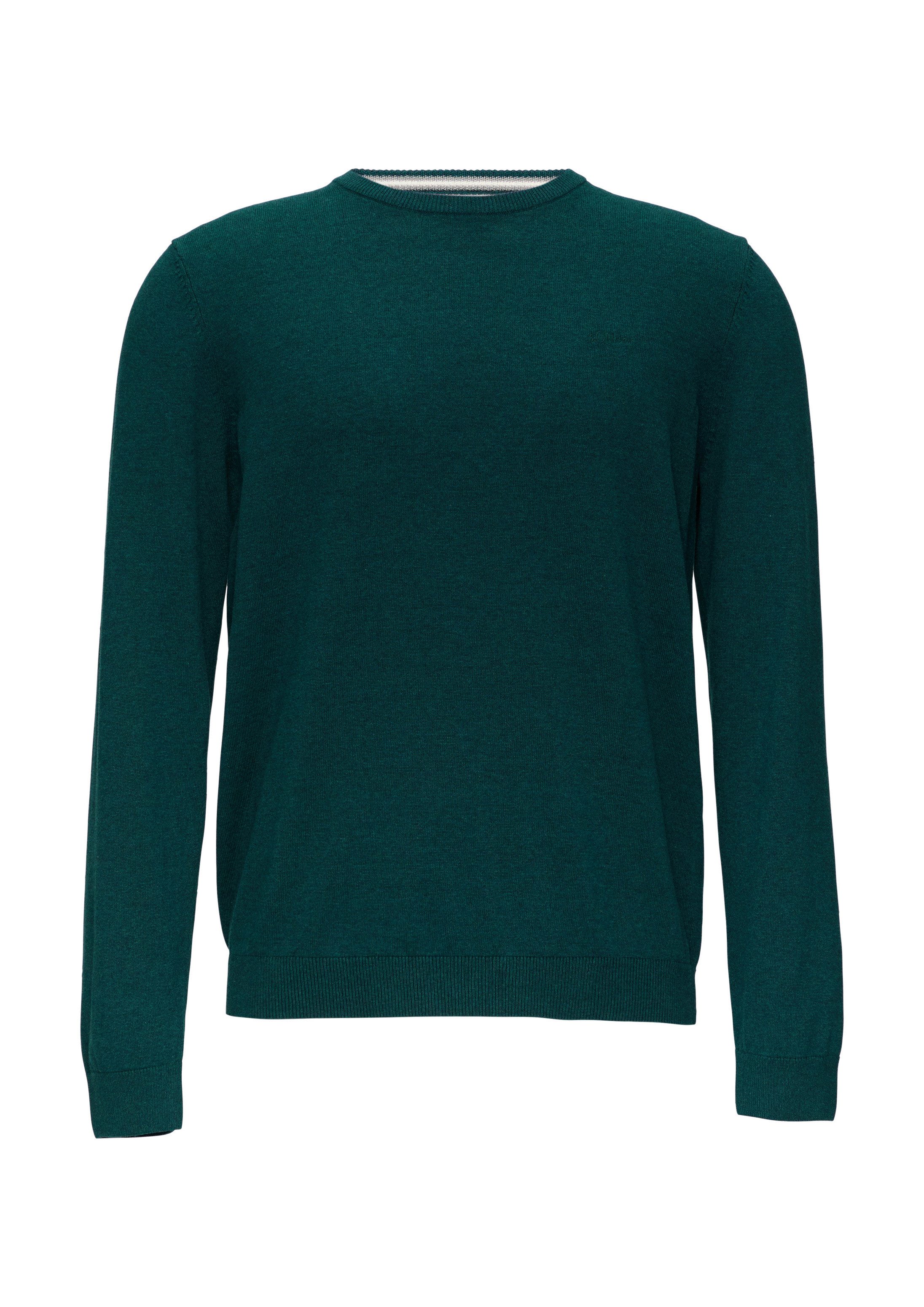 s.Oliver Longpullover Strickpullover Baumwollpullover mit Logo-Stickerei