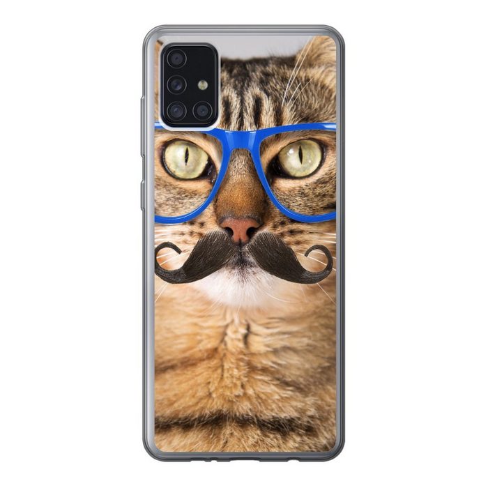 MuchoWow Handyhülle Katze - Brille - Schnauzbart - Hipster Handyhülle Samsung Galaxy A52 5G Smartphone-Bumper Print Handy