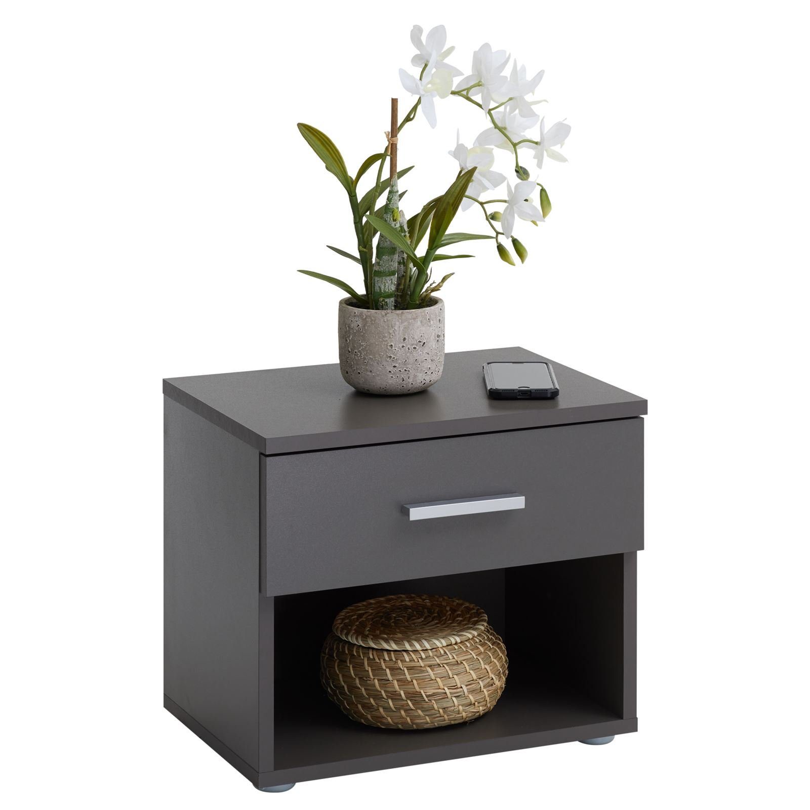 CARO-Möbel Nachtkommode MARY, Nachttisch mit Schublade und Ablagefach Anthrazit