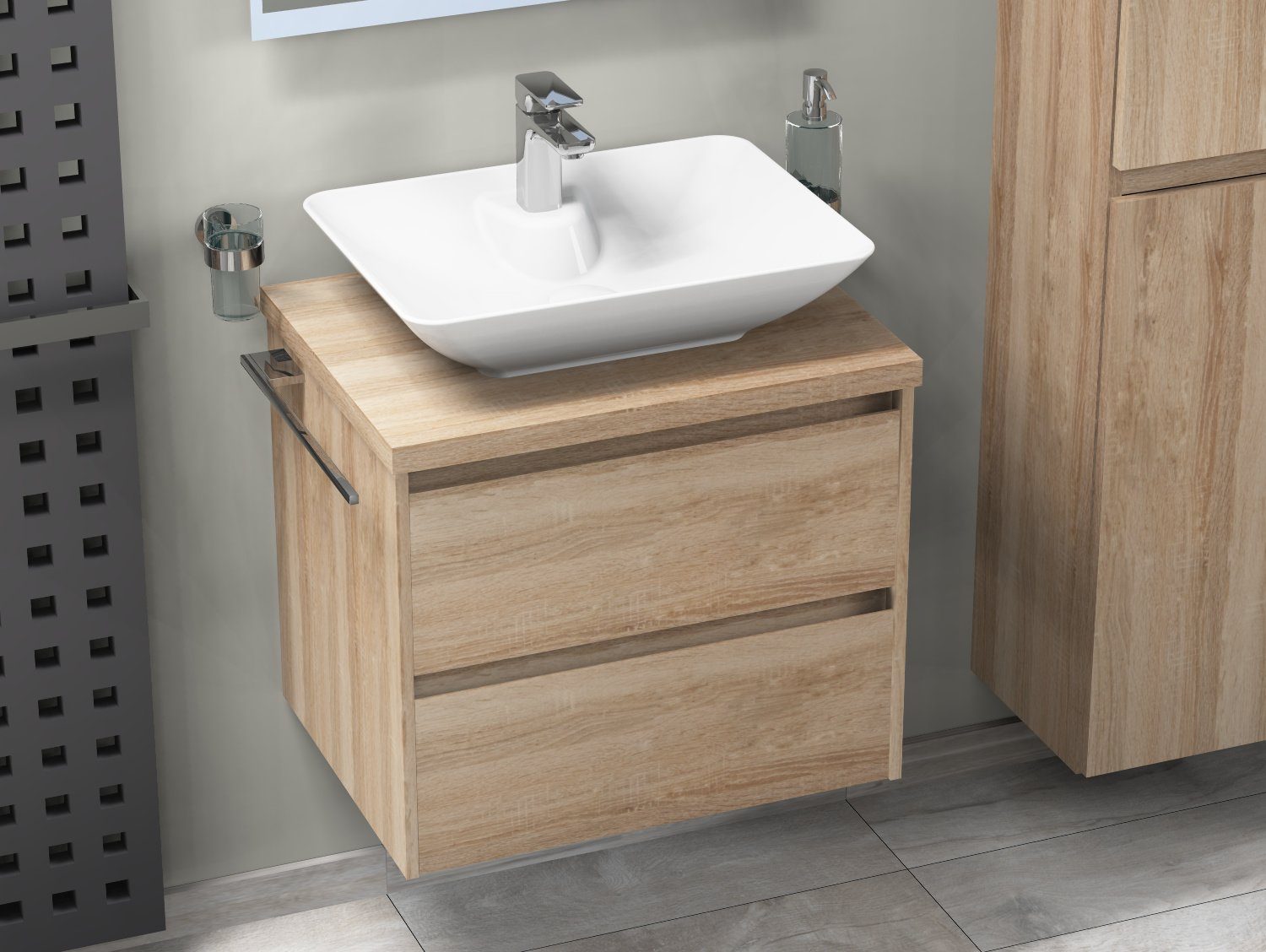 Bagno Bagno - 60cm Badmöbel-Set mit Aqua Duo (3-St) Aqua Trägerplatte Badmöbel