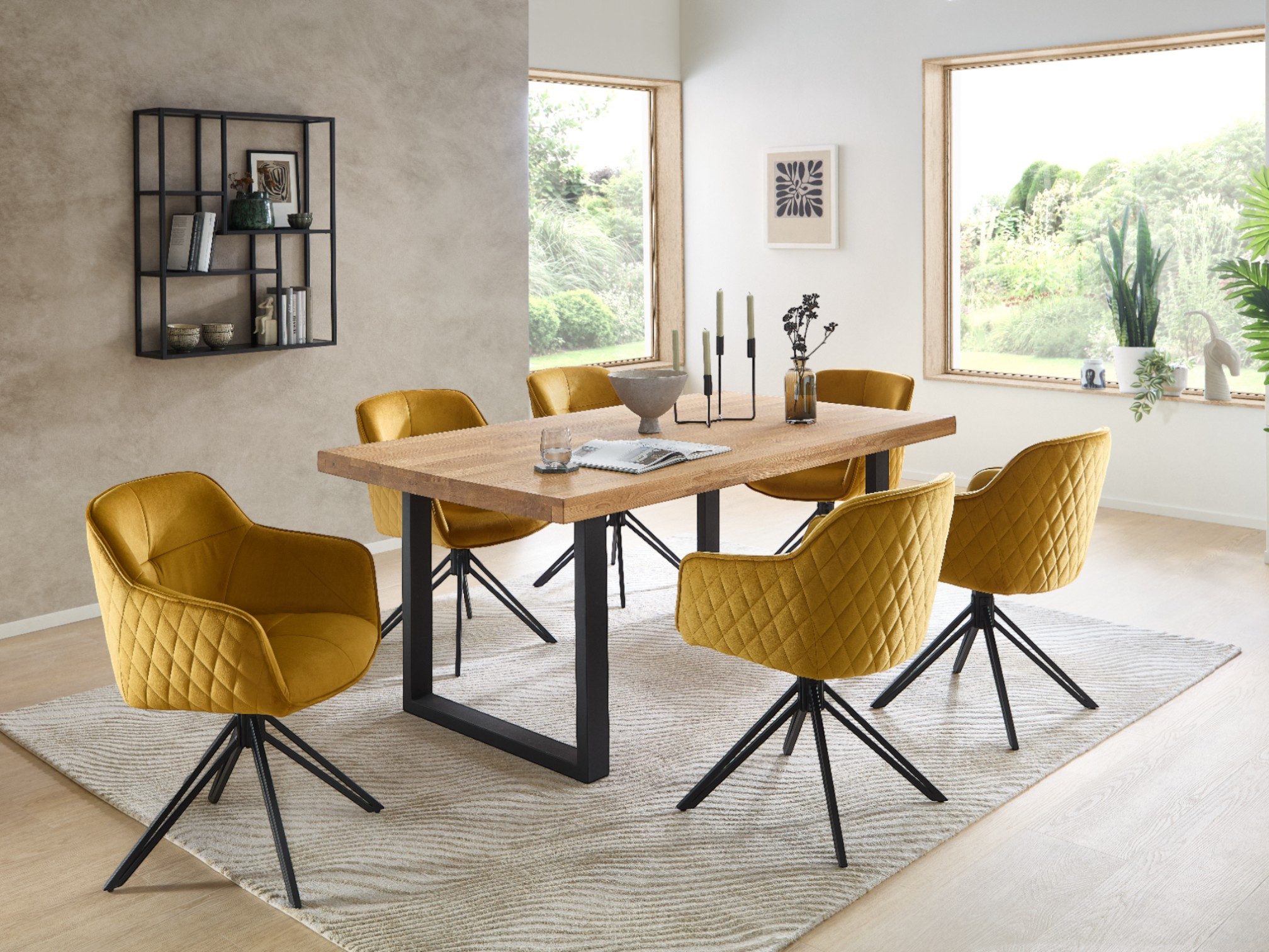 moebel-dich-auf Esszimmer-Set CAPRI-U, (Esszimmer Set, 1 Esstisch Eiche massiv geölt, 6 Stühle), 180 x 100 cm