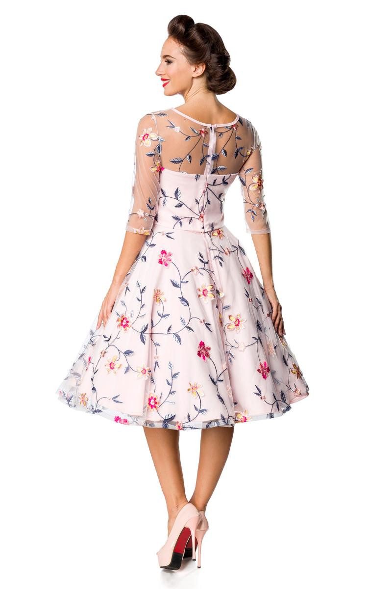 Atixo Minikleid Rosa geblümtes knielanges Swing Kleid im High Waist Schnitt günstig online kaufen