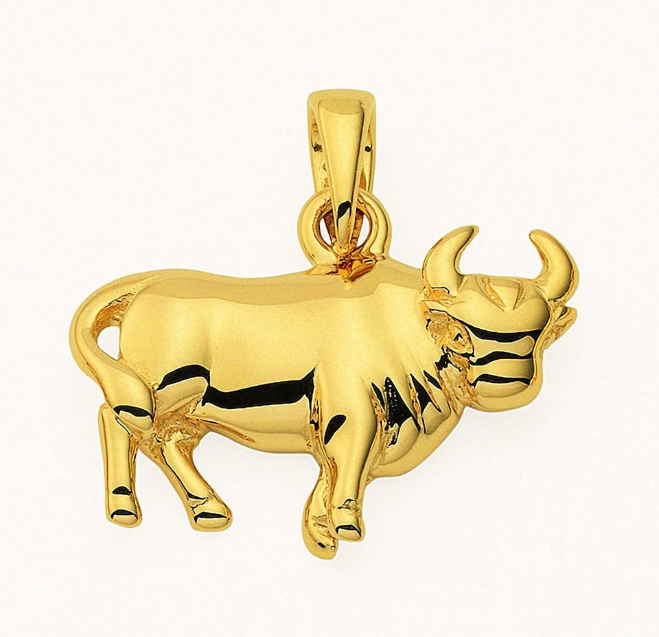 Adelia´s Kette mit Anhänger 585 Gold Sternzeichen Anhänger Stier, Schmuckset  - Set mit Halskette, Inkl. 45 cm verstellbarer vergoldeter 925 Silber  Halskette