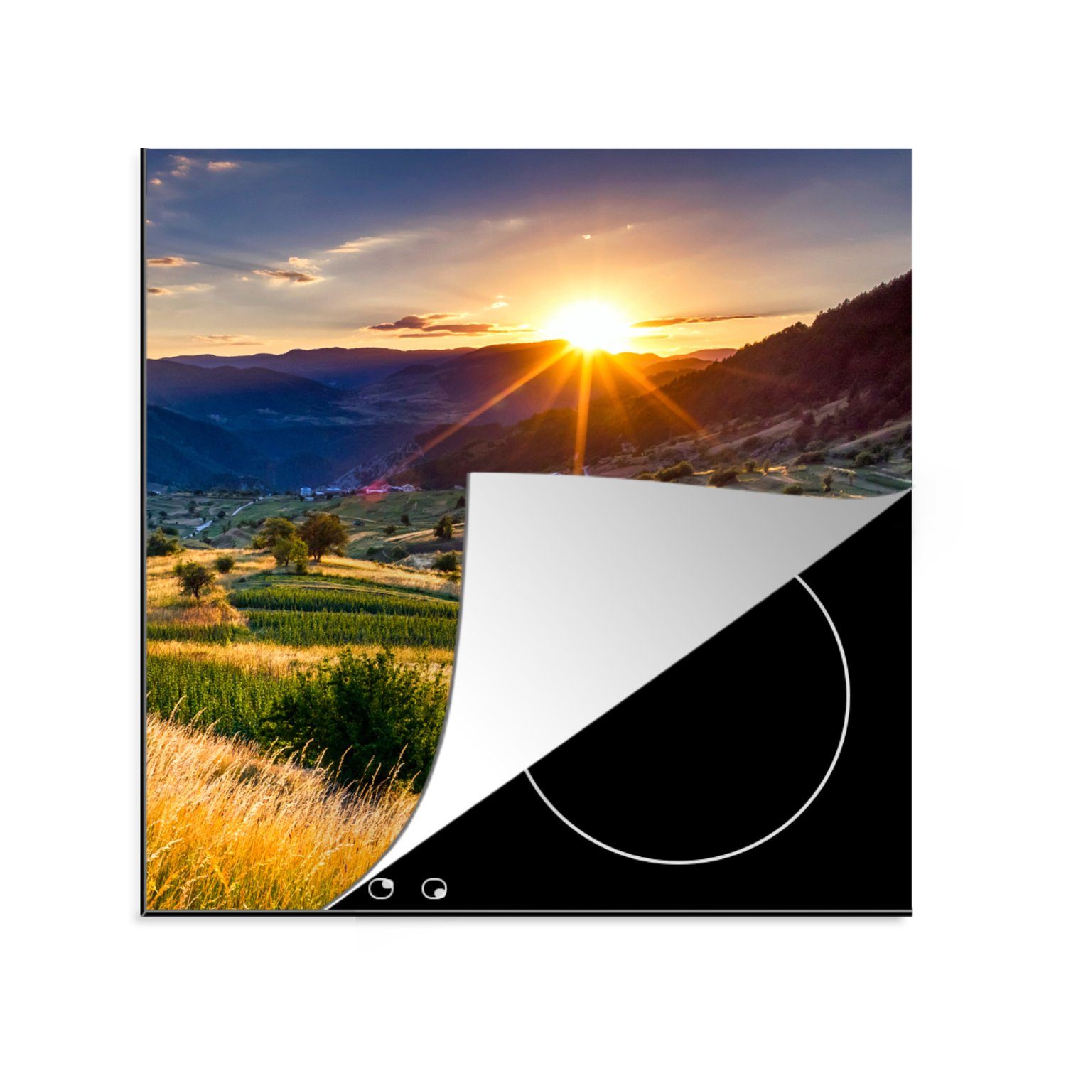 MuchoWow Herdblende-/Abdeckplatte Sommersonne in den bulgarischen Bergen, Vinyl, (1 tlg), 78x78 cm, Ceranfeldabdeckung, Arbeitsplatte für küche