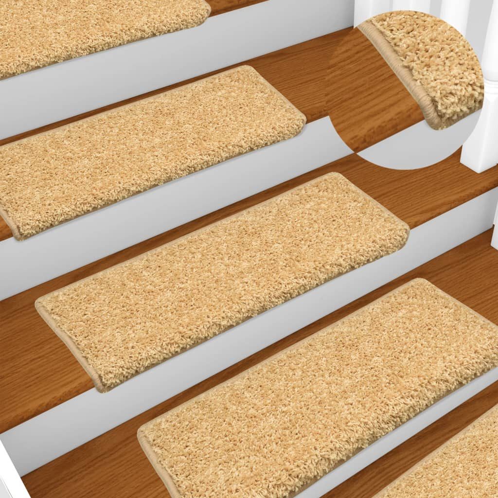 vidaXL Stufenmatte 15 Stück Teppich-Treppenstufen 15 Stk 65x25 cm Beige