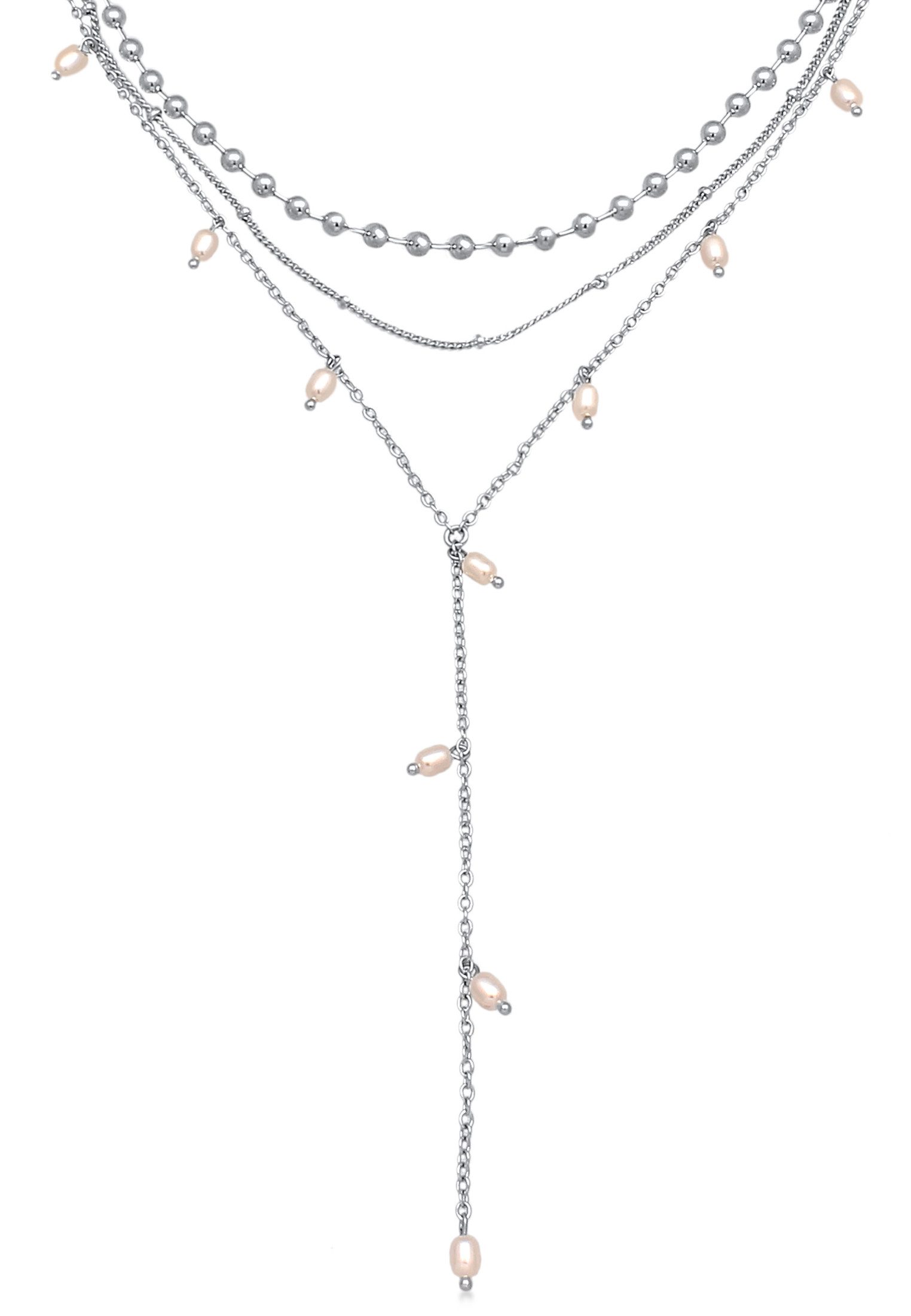 Valentinstagsgeschenk Elli Ketten-Set Y-Kette Layer Kugel Perlen Design Silberfarben 3er Set, Plättchen, Silber