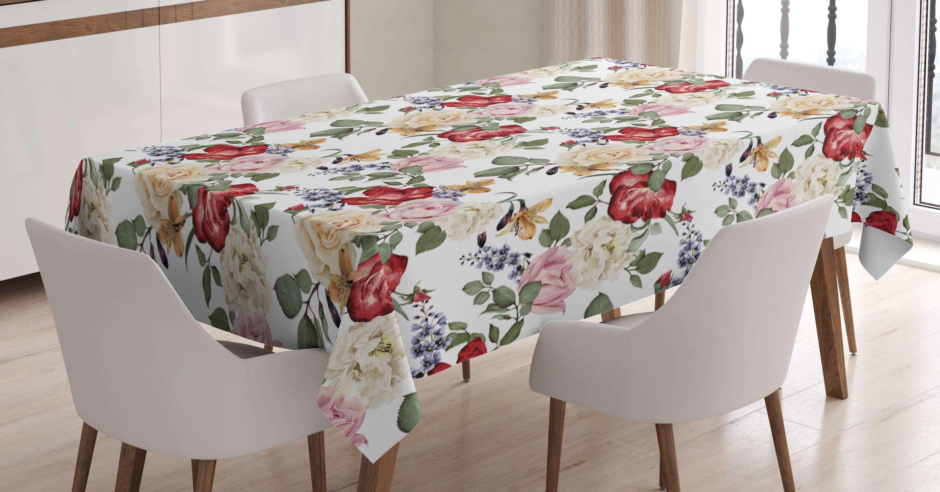 Abakuhaus Tischdecke Farbfest Waschbar Für den Außen Bereich geeignet Klare Farben, Frühling Flieder Rosen Blumen