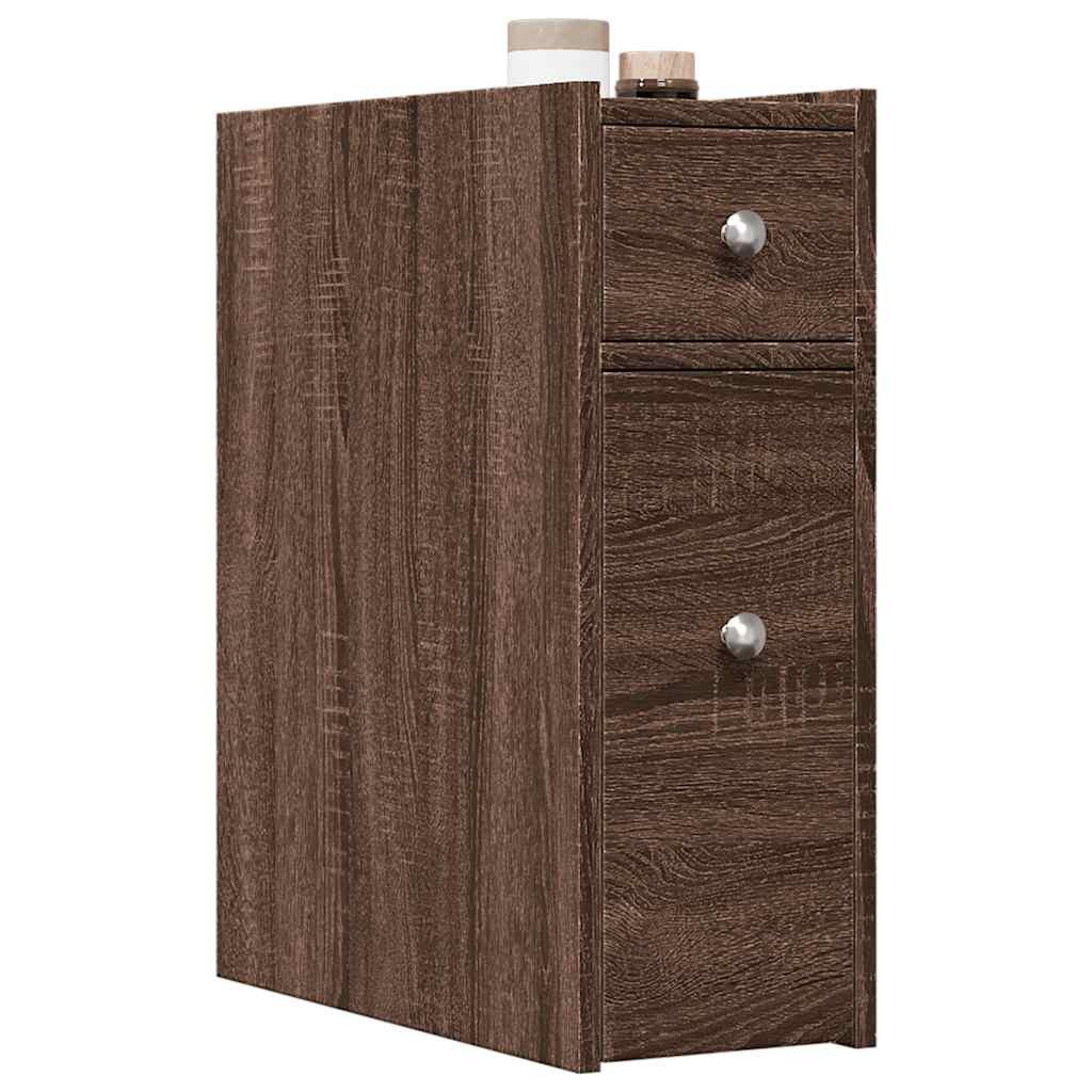 vidaXL Midischrank Badschrank Schmal mit Rollen Eichen-Optik Holzwerkstoff (1-St)
