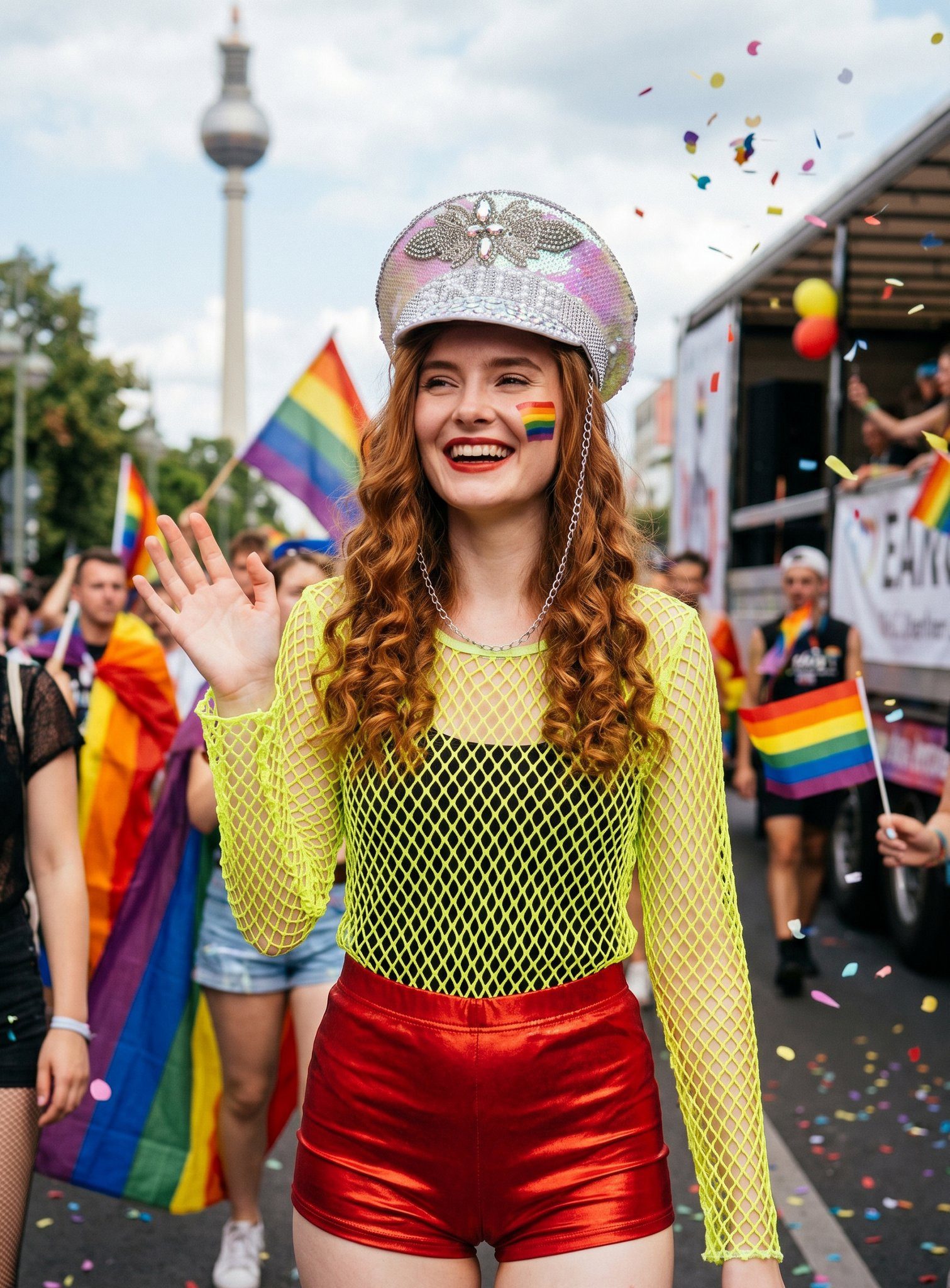 Metamorph Kostüm Netzhemd neon-grün, Netzshirt im trashigen 80er Jahre Neon-Look