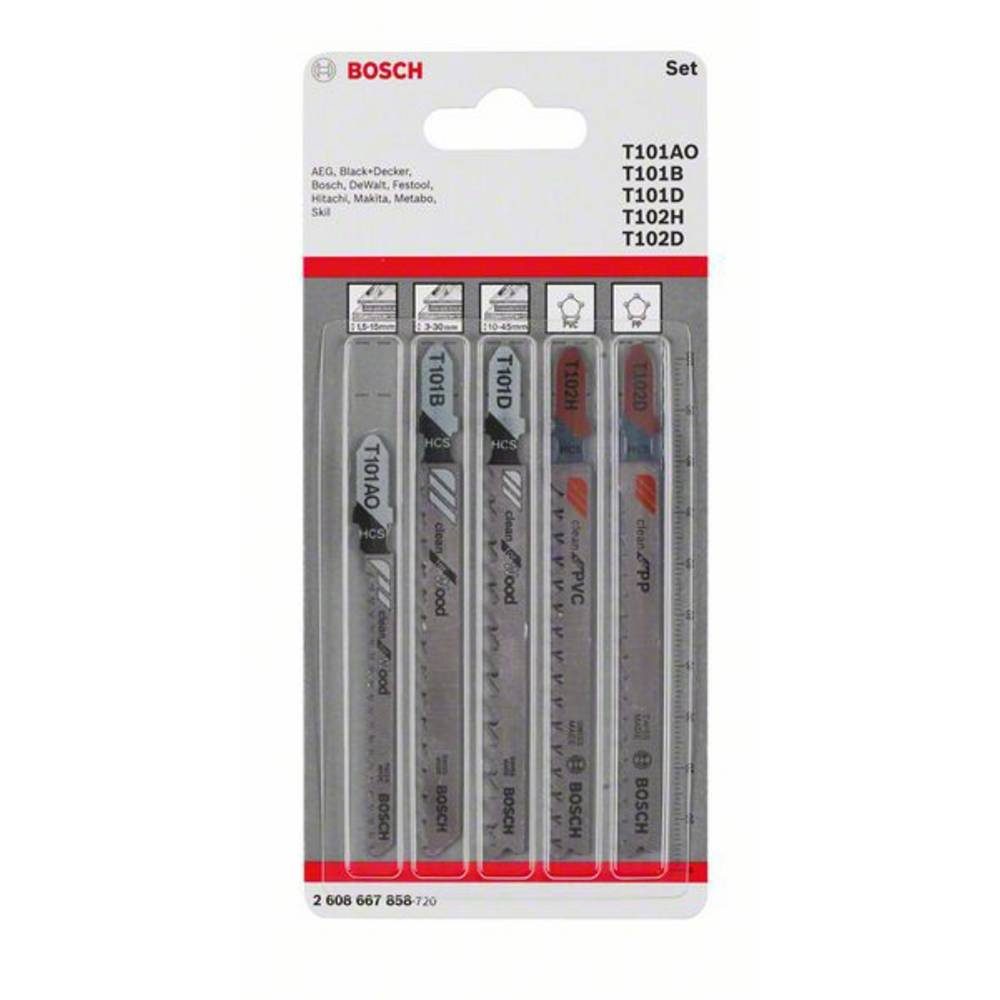 BOSCH Stichsägeblatt Stichsägeblatt-Set Wood and Plastics, 5-teilig 2608667858