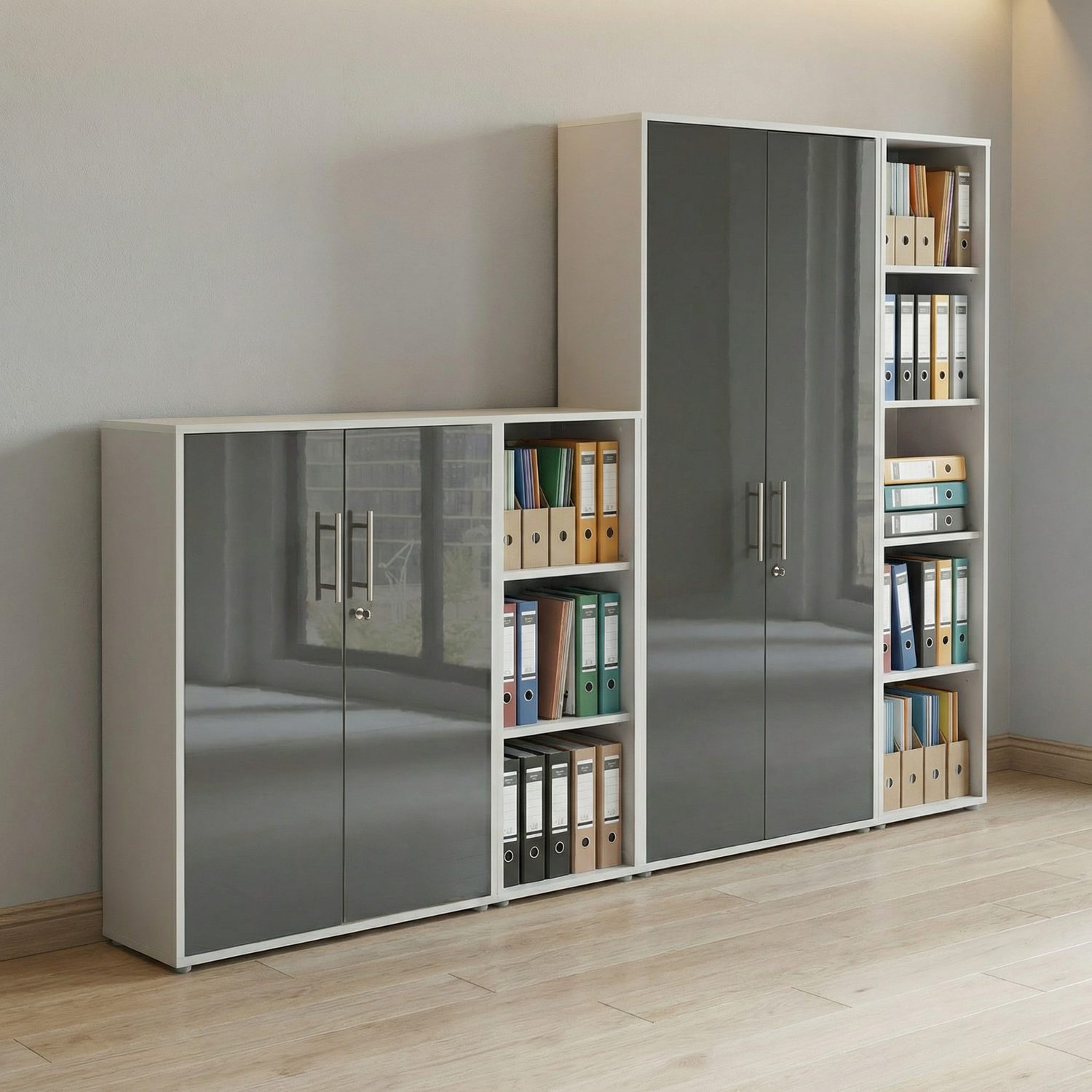 moebel-dich-auf Aktenschrank TABOR Korpus in lichtgrau (Set 4, Mehrzweckschrank, Büroschrank, Aufbewahrungsschrank) Made in Germany