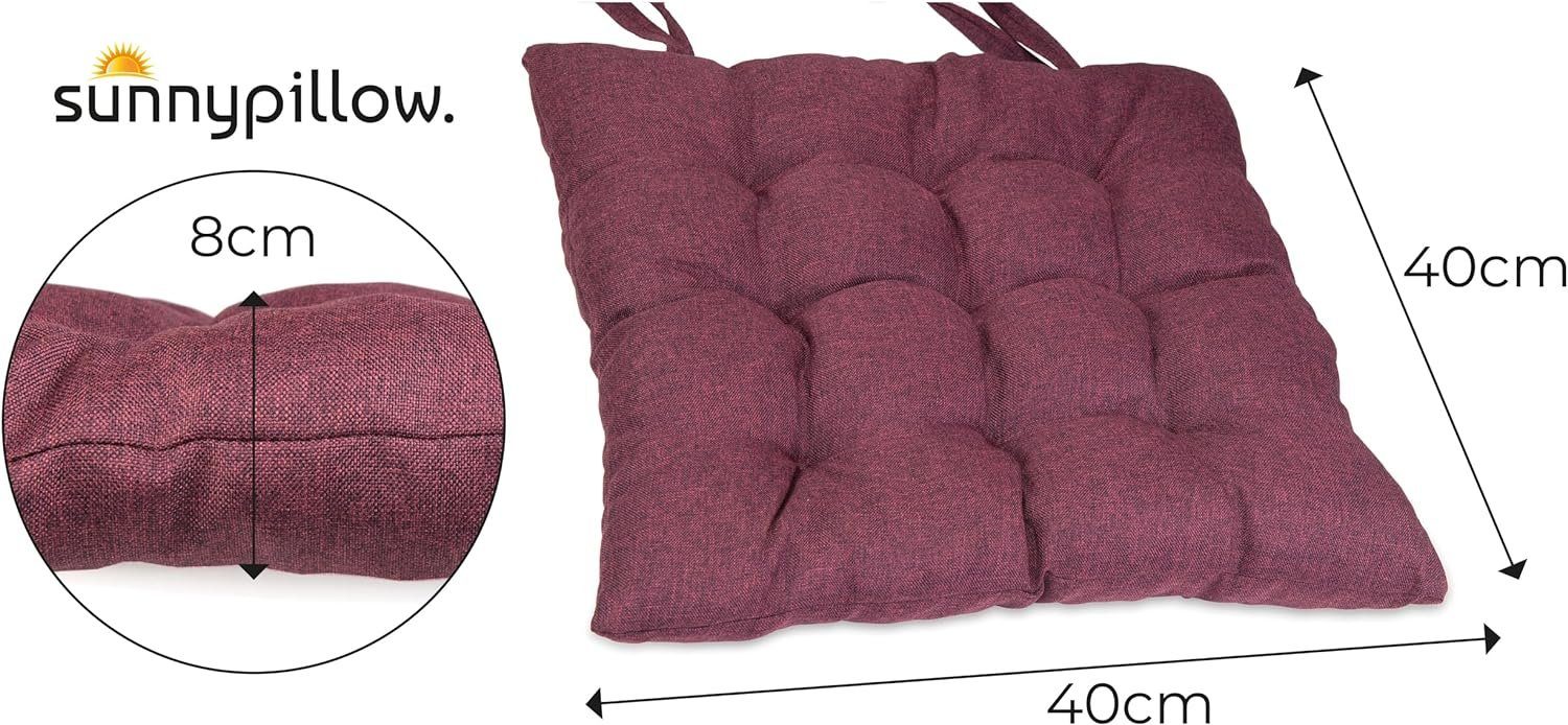 sunnypillow Stuhlkissen 4er Set Stuhlkissen mit Bändern Ontario, Violett