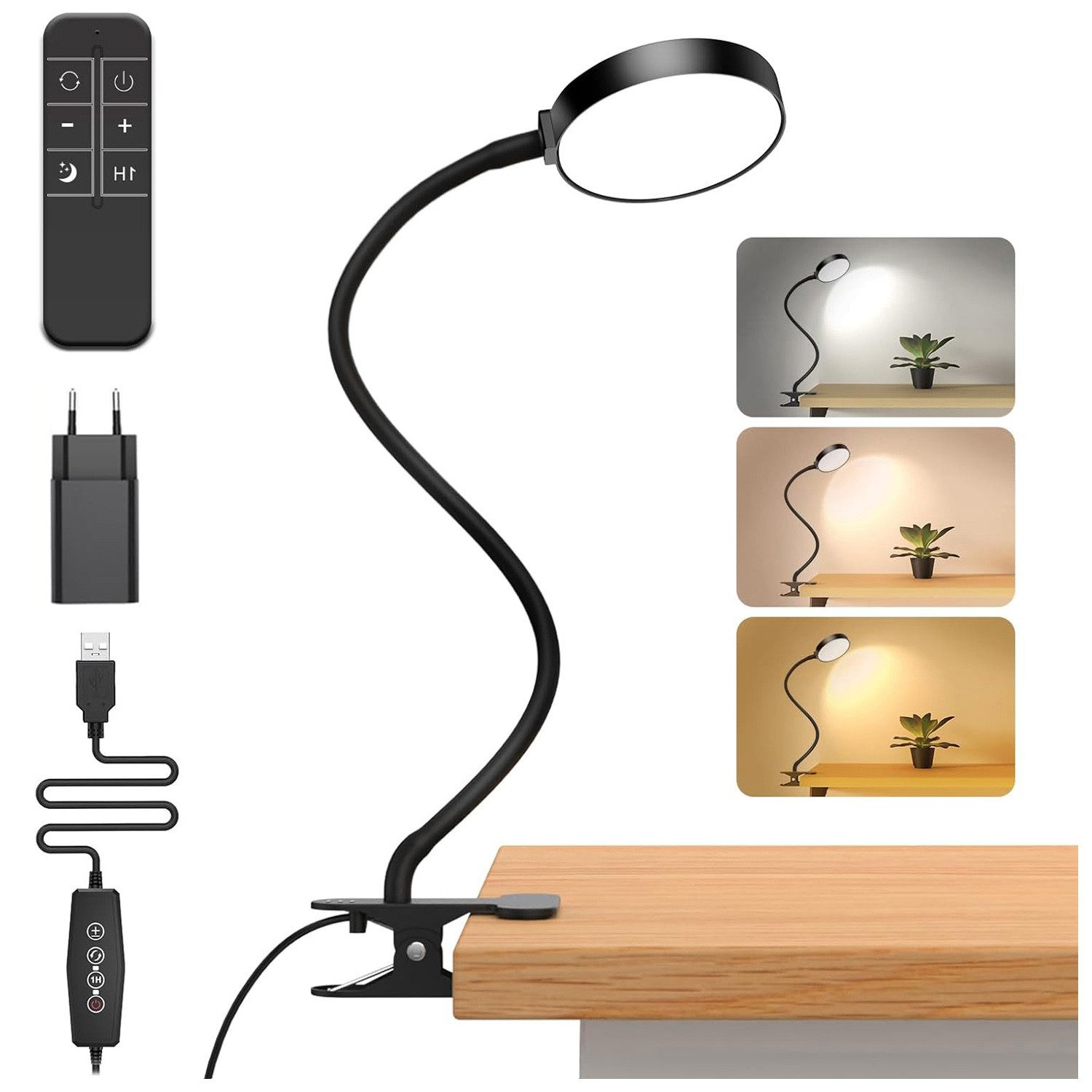 Rosnek LED Leselampe LED Klemmleuchte Dimmbar 3 Lichtfarben, Schreibtischla günstig online kaufen