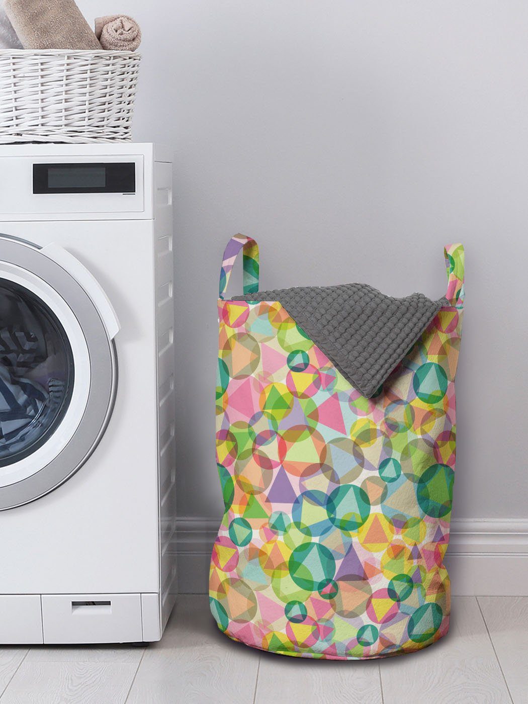 Abakuhaus Wäschesäckchen Wäschekorb mit Griffen für Mosaik Kunst Waschsalons, Gems Bunte Kordelzugverschluss Geometrisch