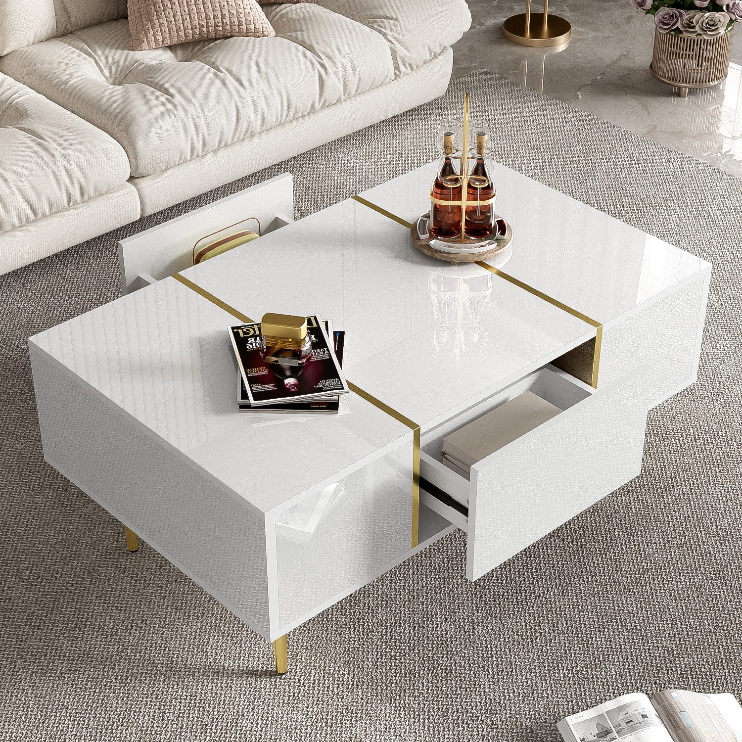 STILVORA Sideboard Hochglanz-Couchtisch mit Stauraum Beistelltisch günstig online kaufen