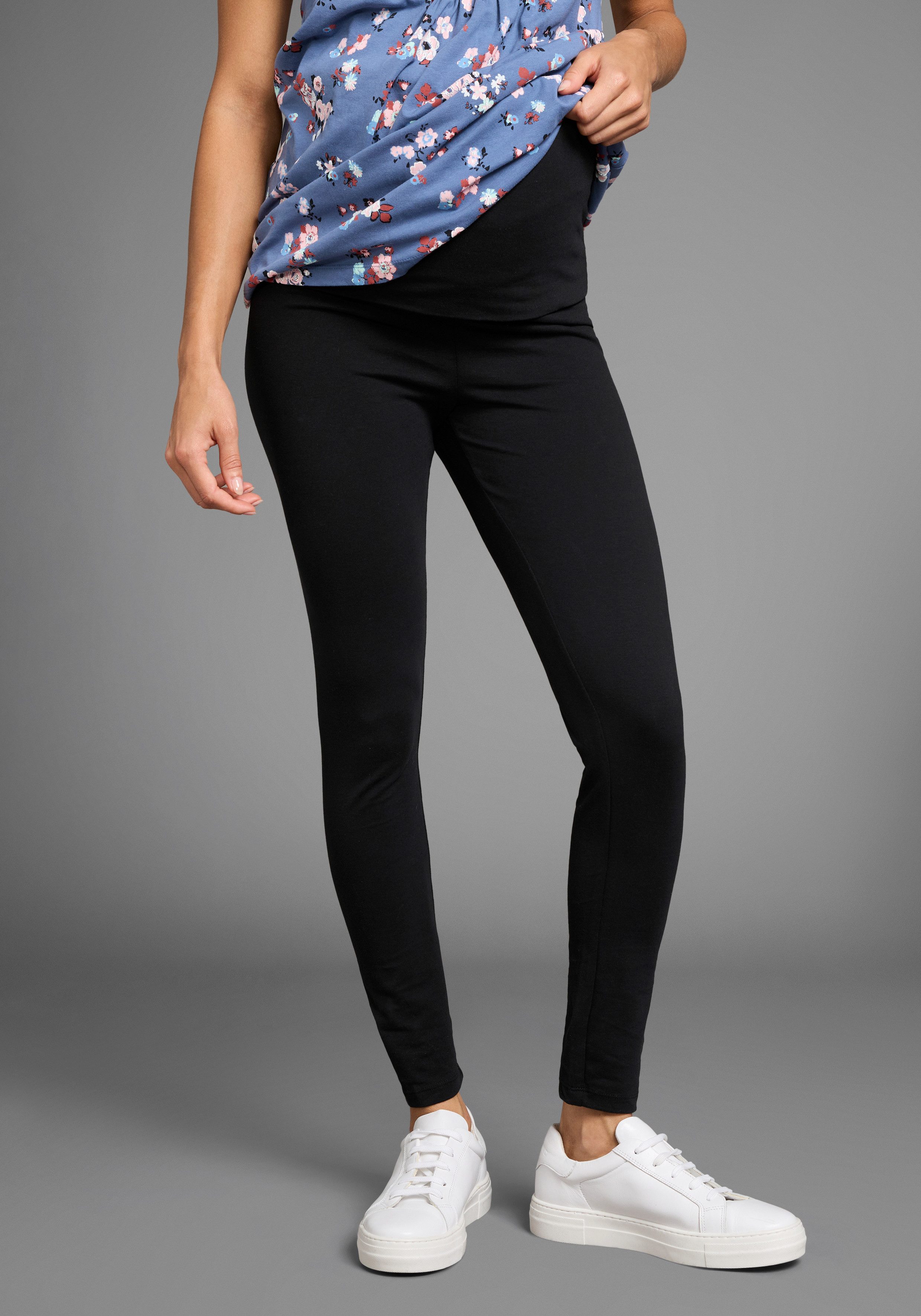 Umstandsleggings, Hose mit extrabreitem Umschlag, 2in1 Optik