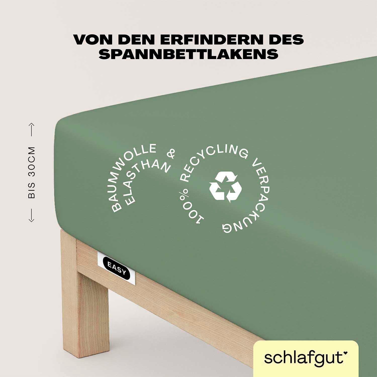 Schlafgut Spannbettlaken EASY JERSEY ELASTHAN Bettlaken, 170 g/m², 95% Baumwolle, 5% Elasthan, Jersey, Gummizug: rundum, (1 Stück), Spannbettlaken bis 30 cm Höhe, bügelfrei, pflegeleicht, perfekter Sitz