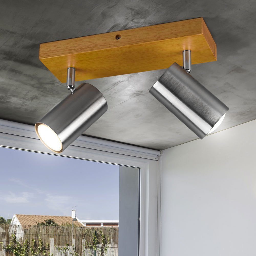 etc-shop LED Deckenspot, Leuchtmittel nicht inklusive, Deckenleuchte 2-flammig Metall silber Esszimmer Holz