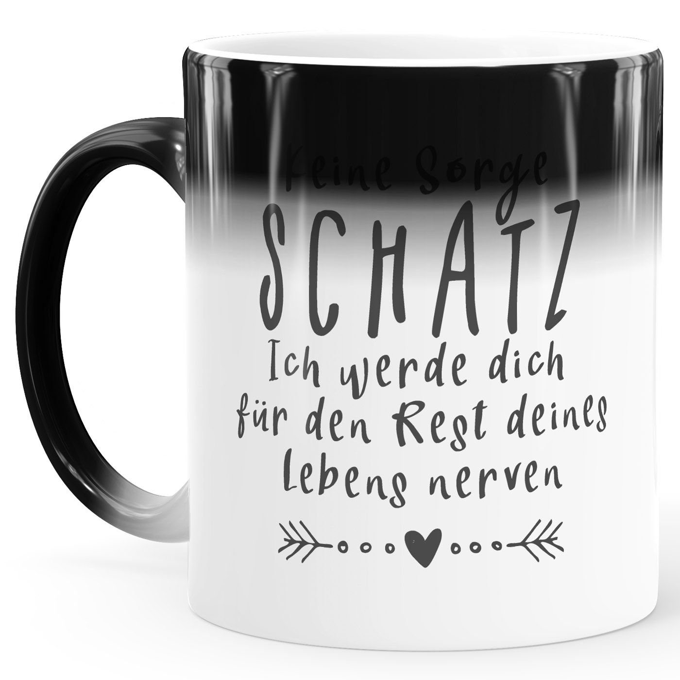 Tasse Zaubertasse Farbwechsel Tasse Spruch Keine Sorge Schatz... Geschenk Liebe lustig Hochzeitstag Valentinstag MoonWorks®