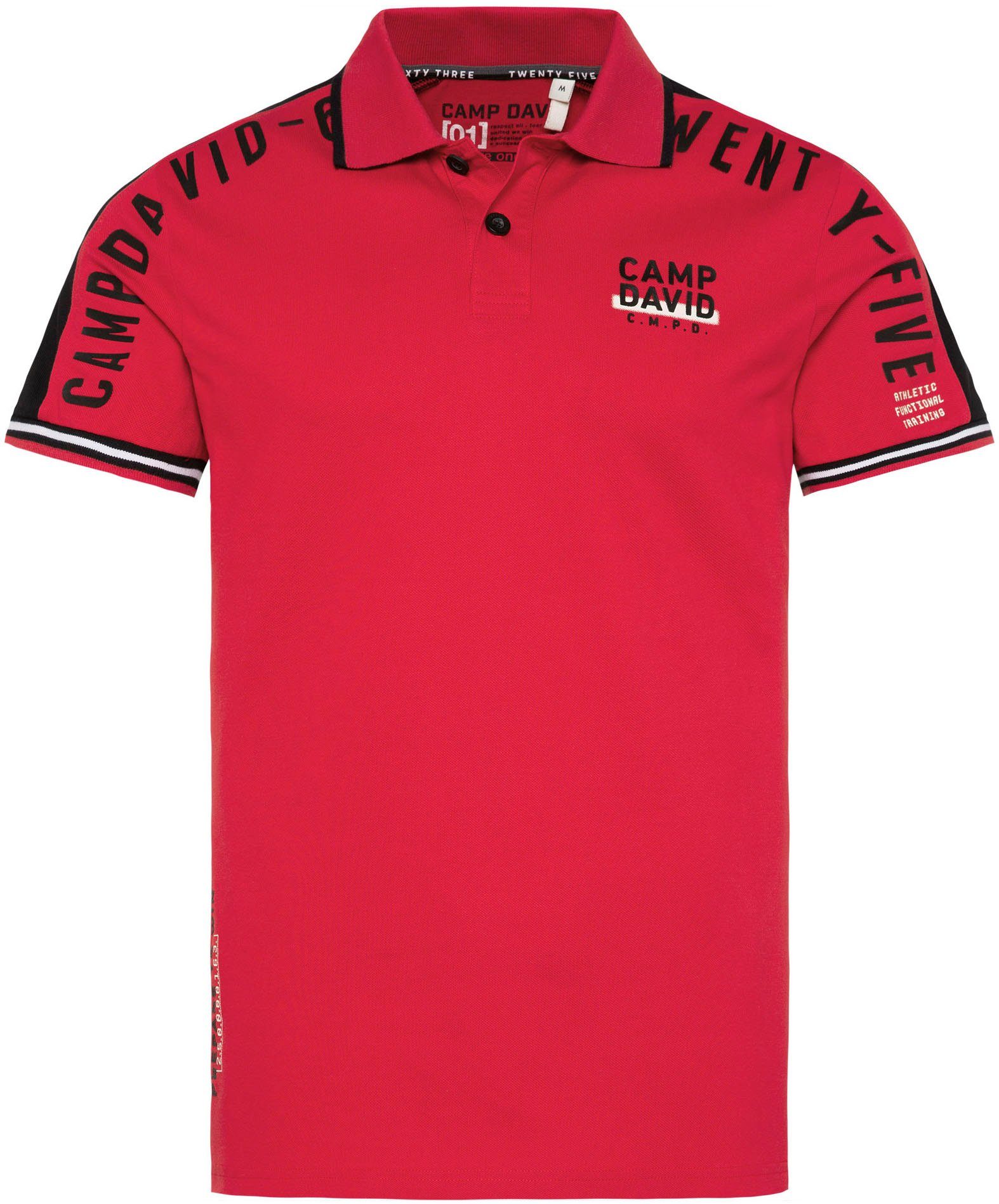 CAMP DAVID Poloshirt mit power auf Vorder- und Ärmeln, Rückseite Prints red Rubber