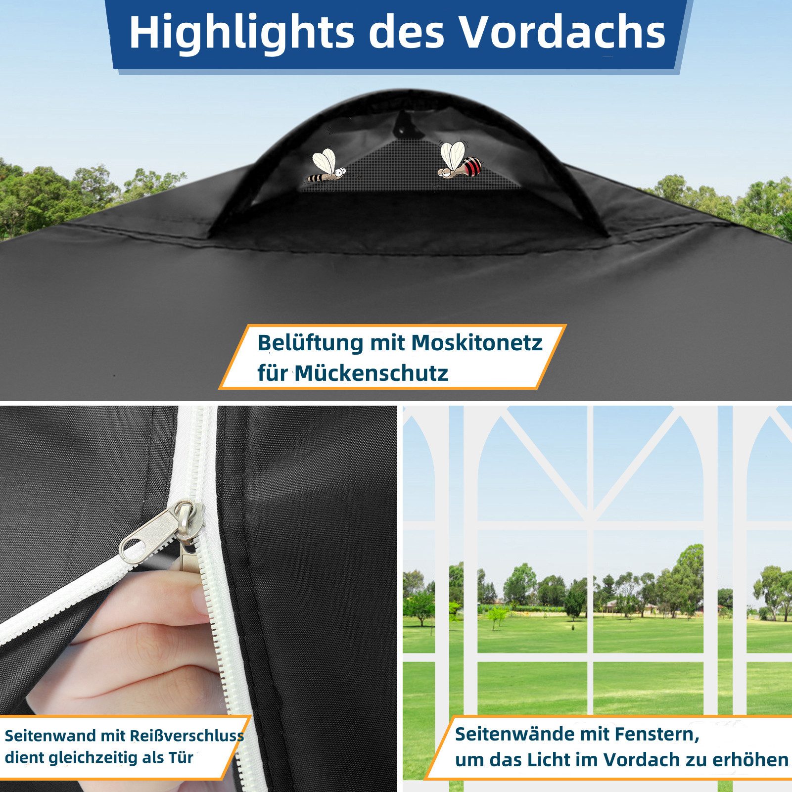 LUCKZON Pavillon 3x3m, mit Belüftung, wasserdicht, günstig online kaufen