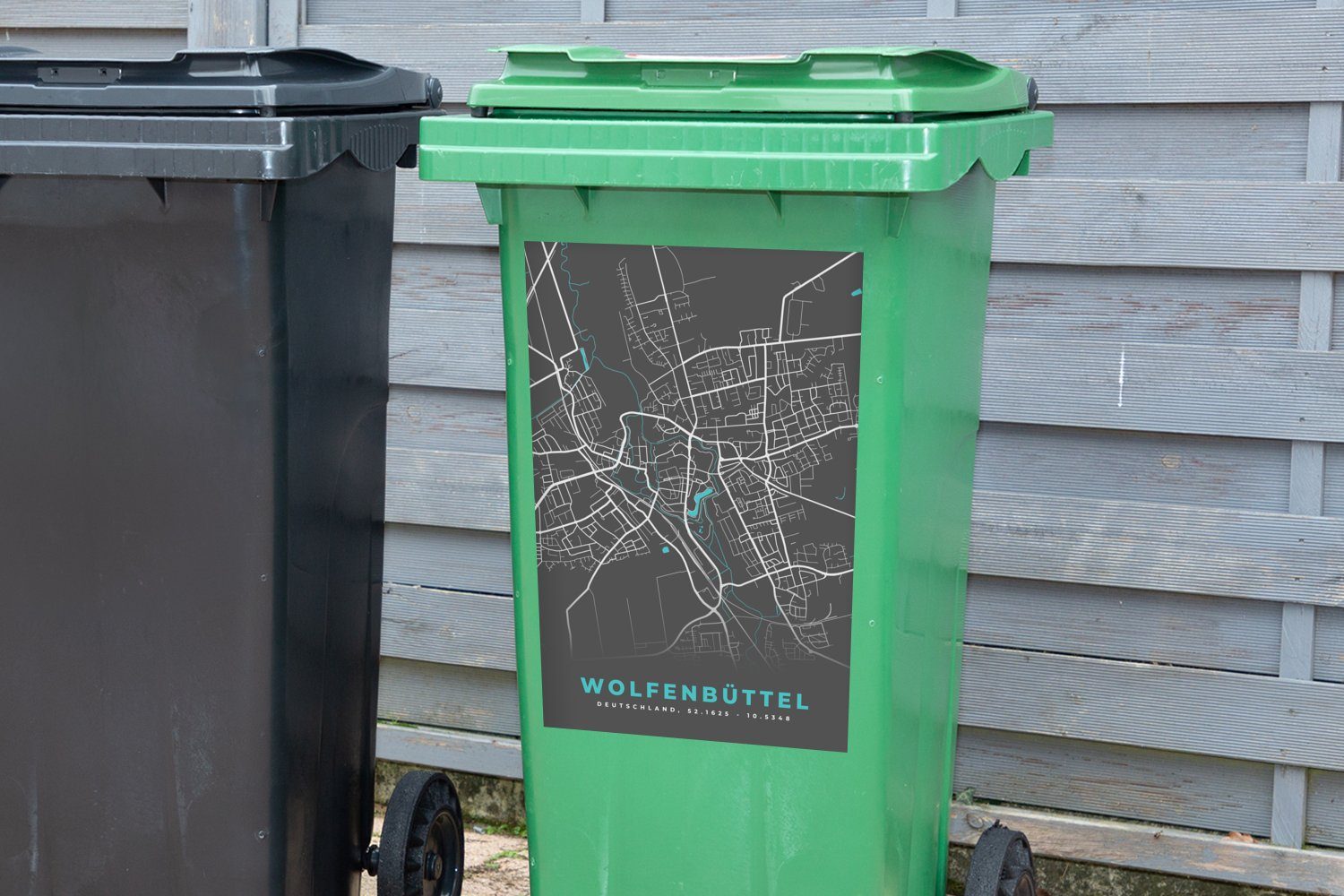 Abfalbehälter Deutschland Mülleimer-aufkleber, - - - Blau Sticker, (1 MuchoWow Wolfenbüttel Karte St), Wandsticker Stadtplan Mülltonne, Container, -