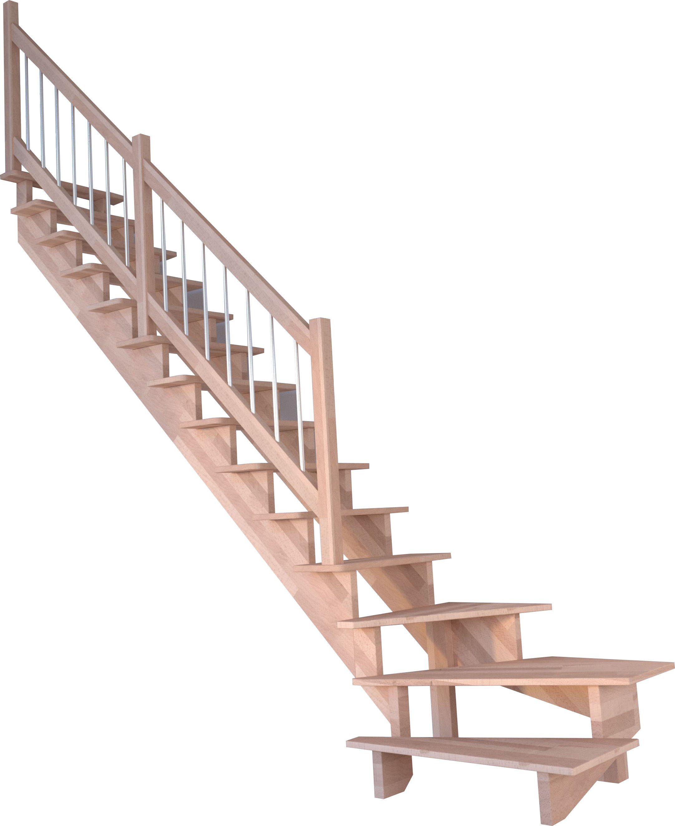 Starwood Systemtreppe, für Geschosshöhen bis 300 cm, Stufen offen, (Komplett-Set), 1/4 links gewendelt